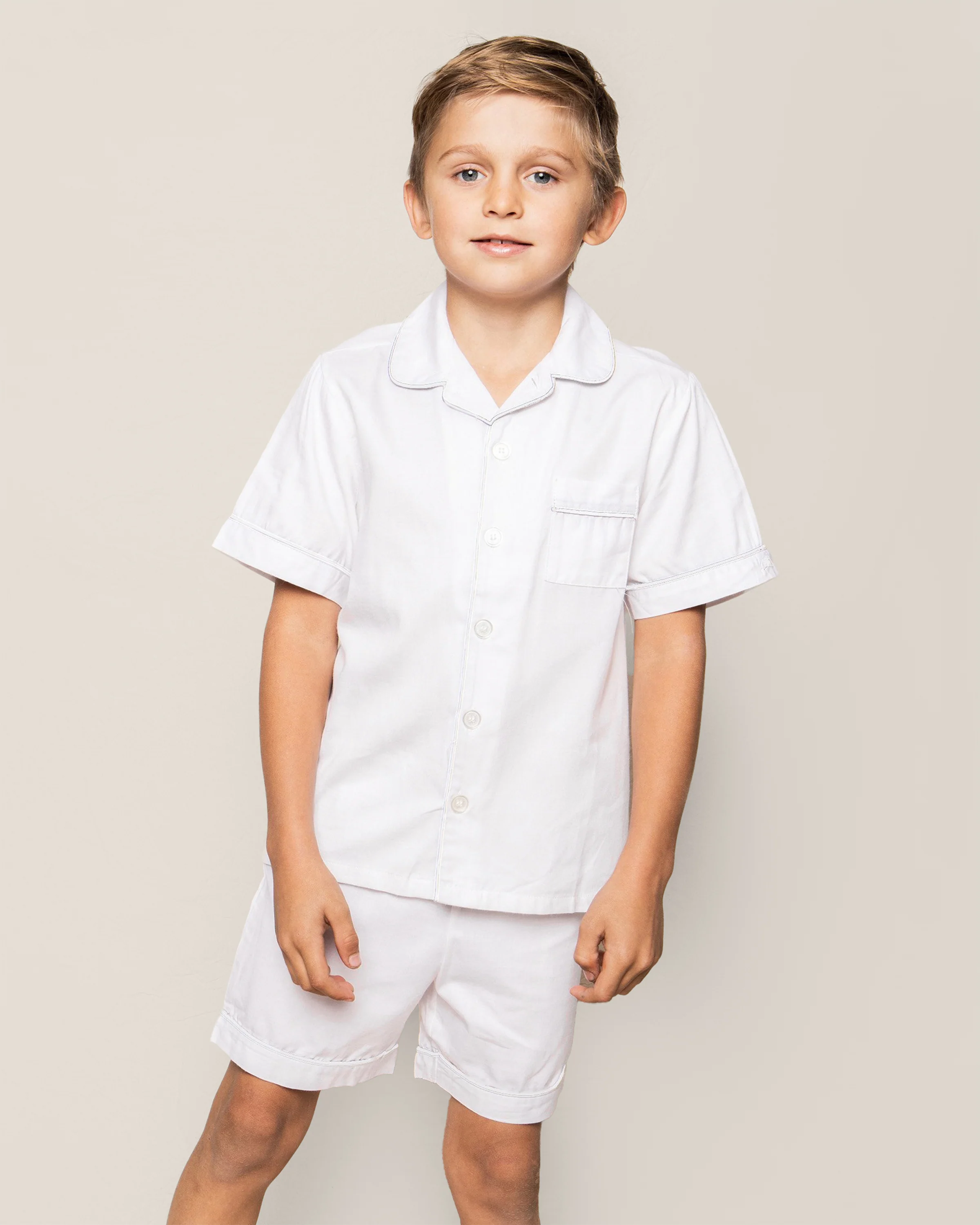 Kid's Twill Pajama Short Set in White - Image 2