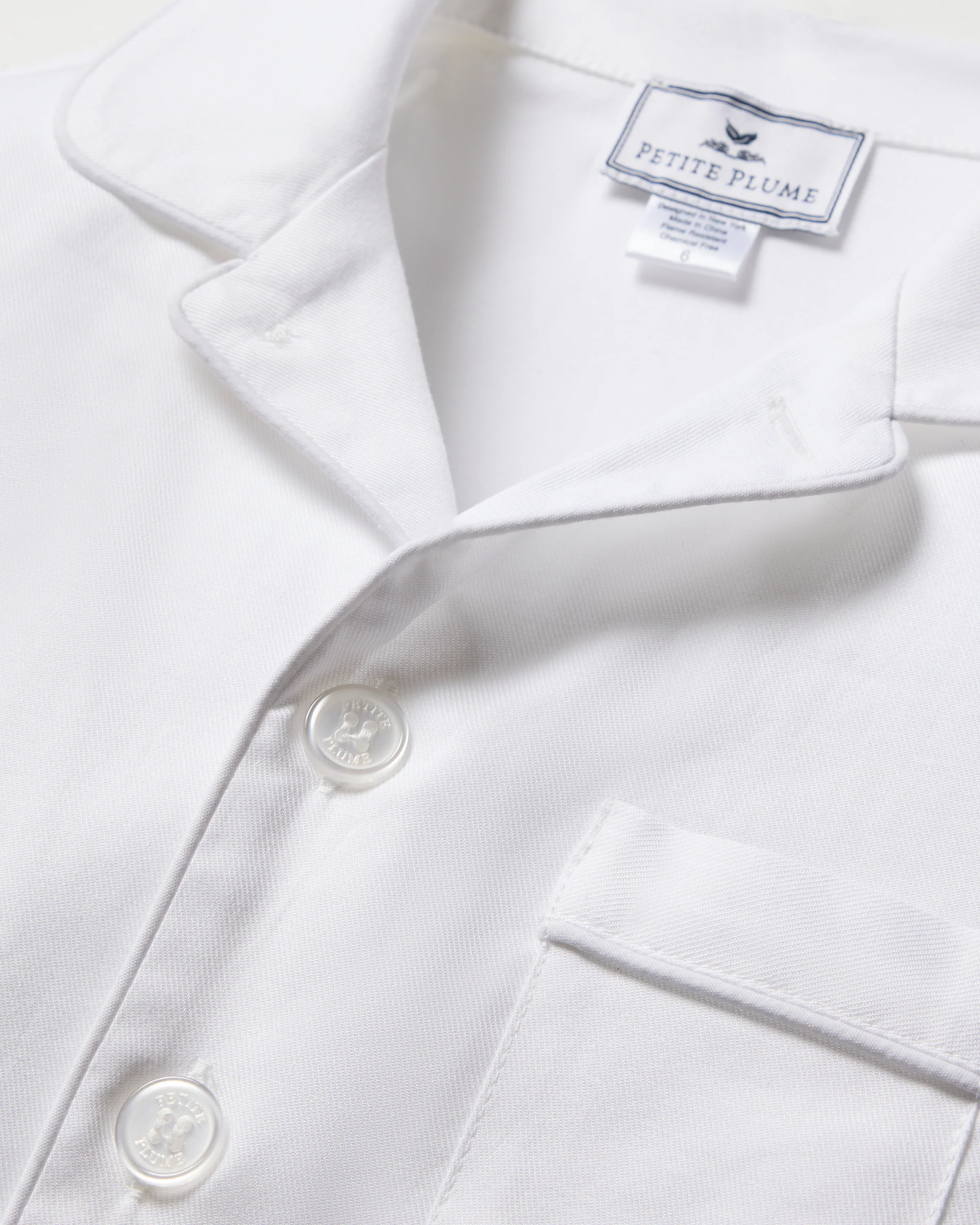 Kid's Twill Pajama Short Set in White - Image 3