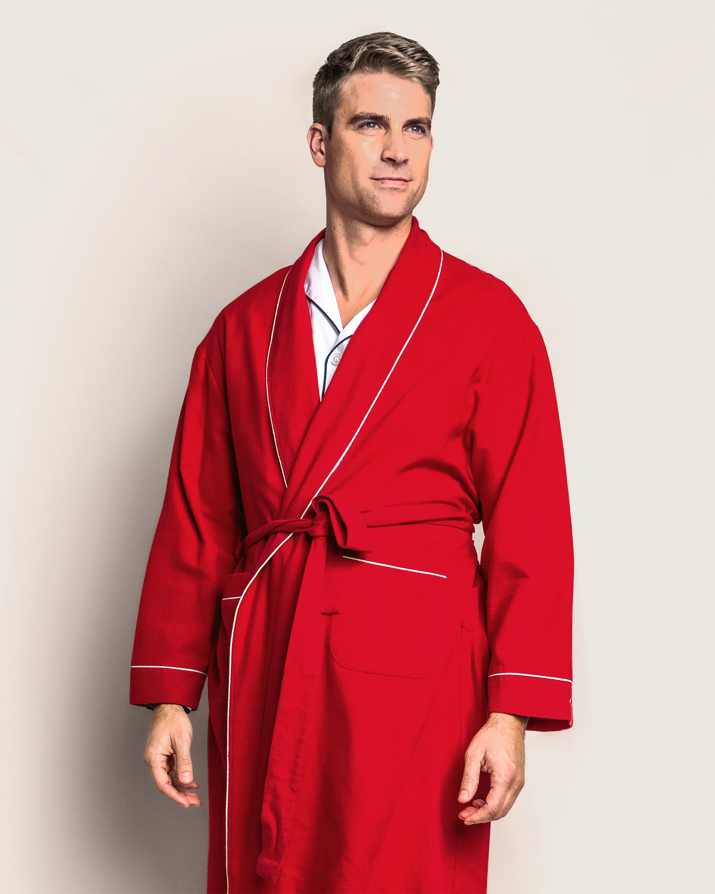 Men's Flannel Robe in Red - Image 3