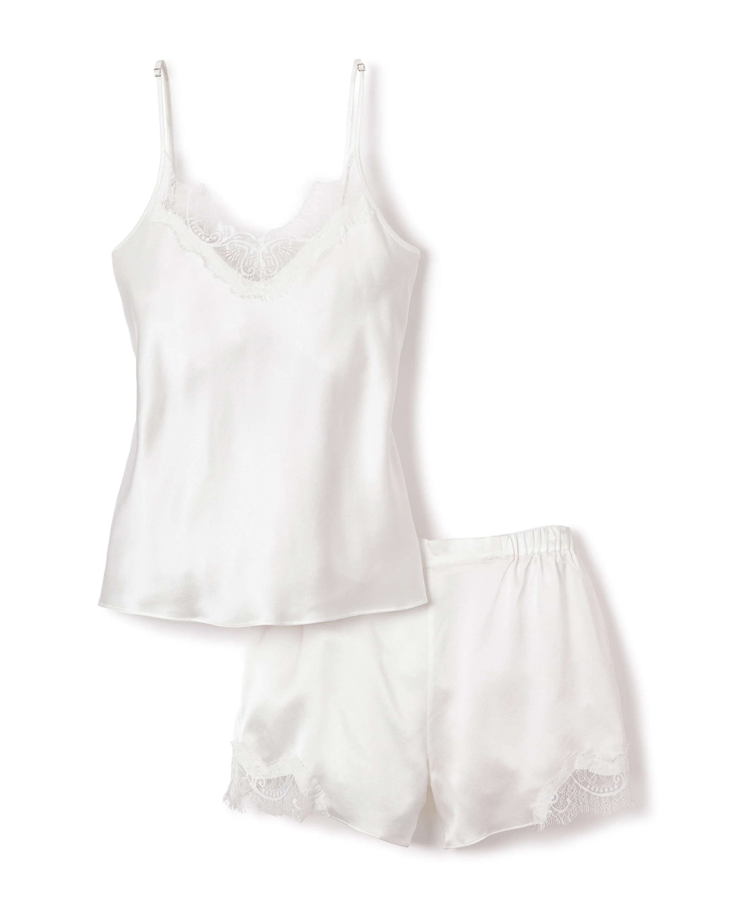 Women's Silk Lace Cami Short Set in White - Image 7