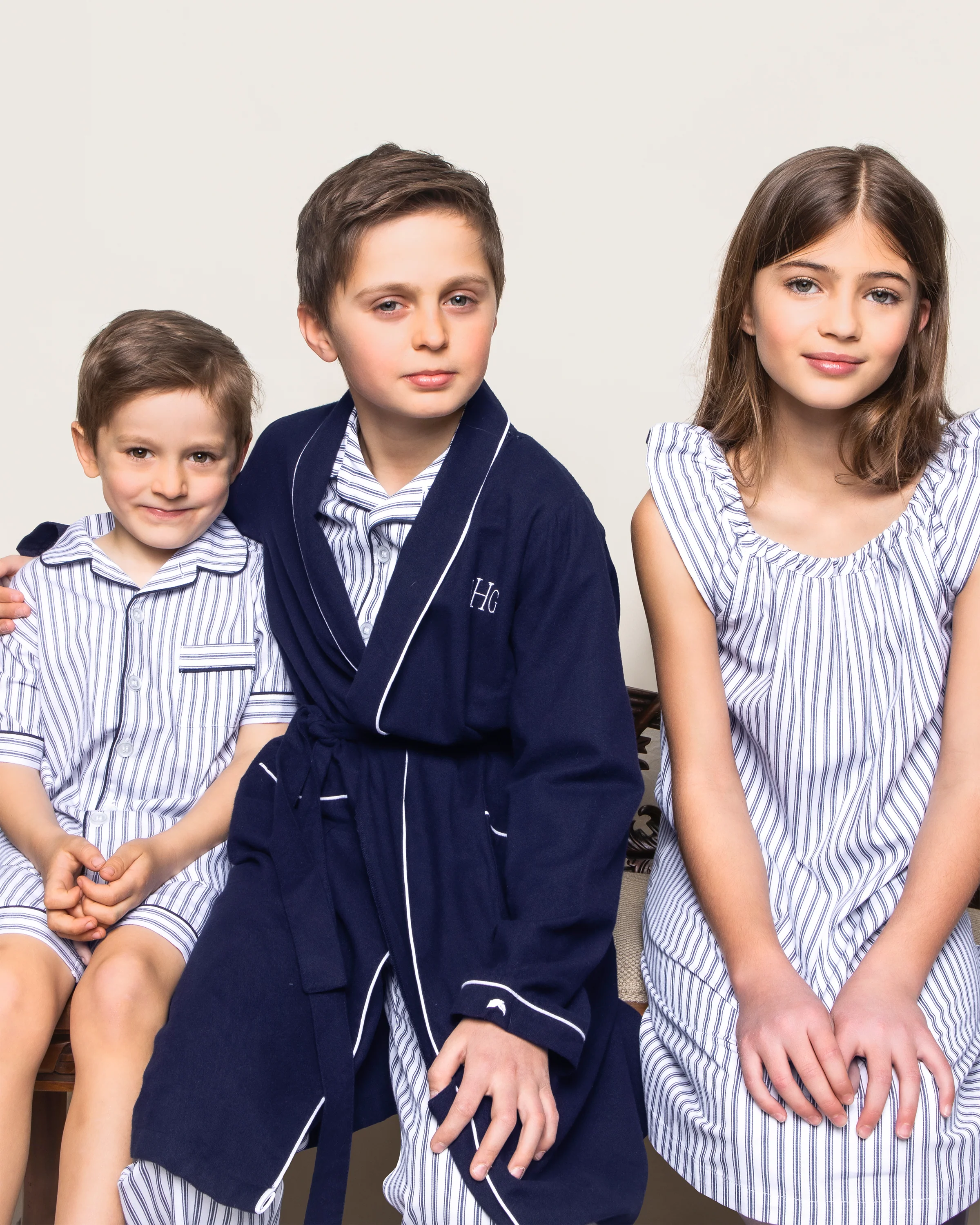 Kid's Twill Pajama Short Set in Navy French Ticking - Image 4