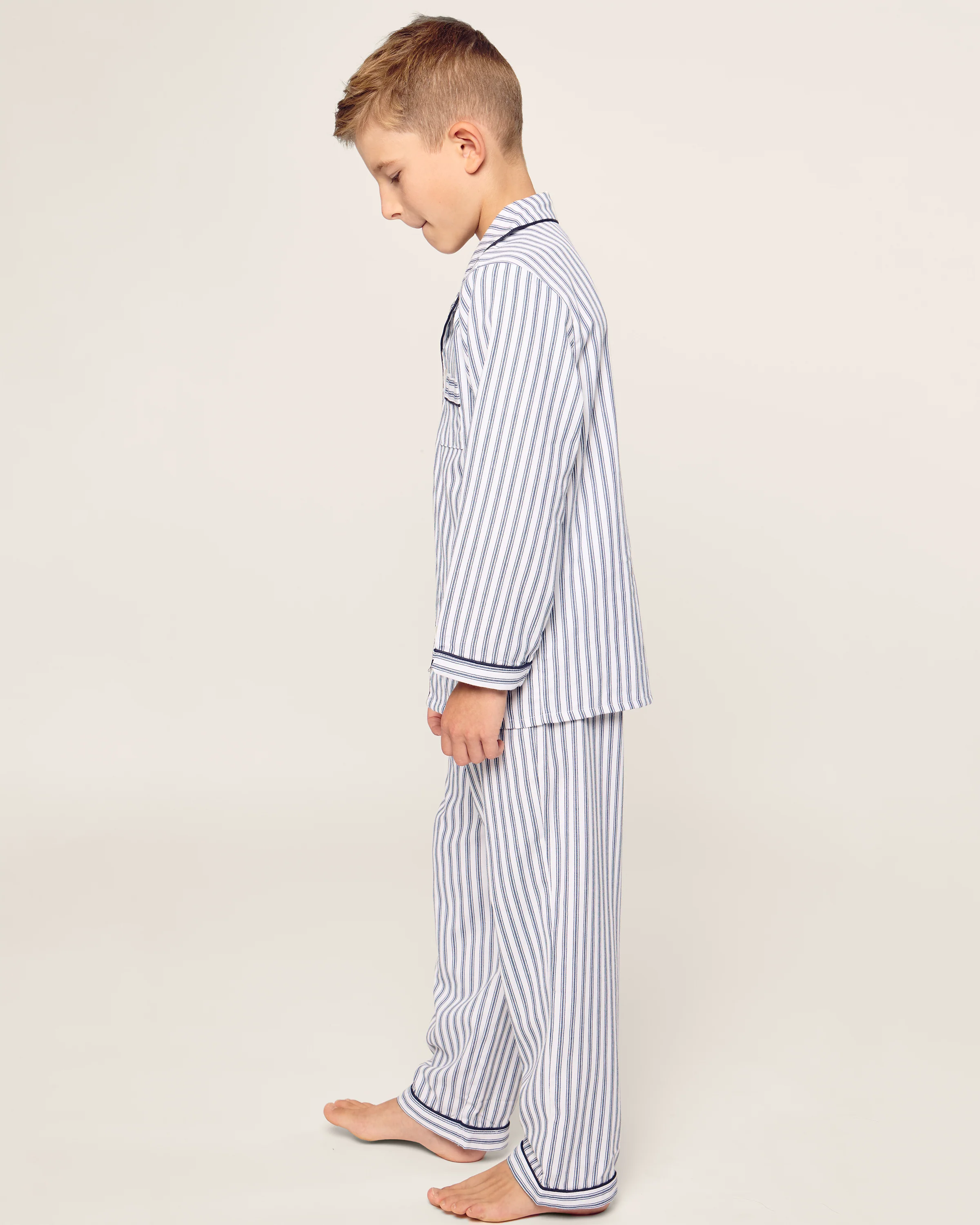 Kid's Twill Pajama Set in Navy French Ticking - Image 3