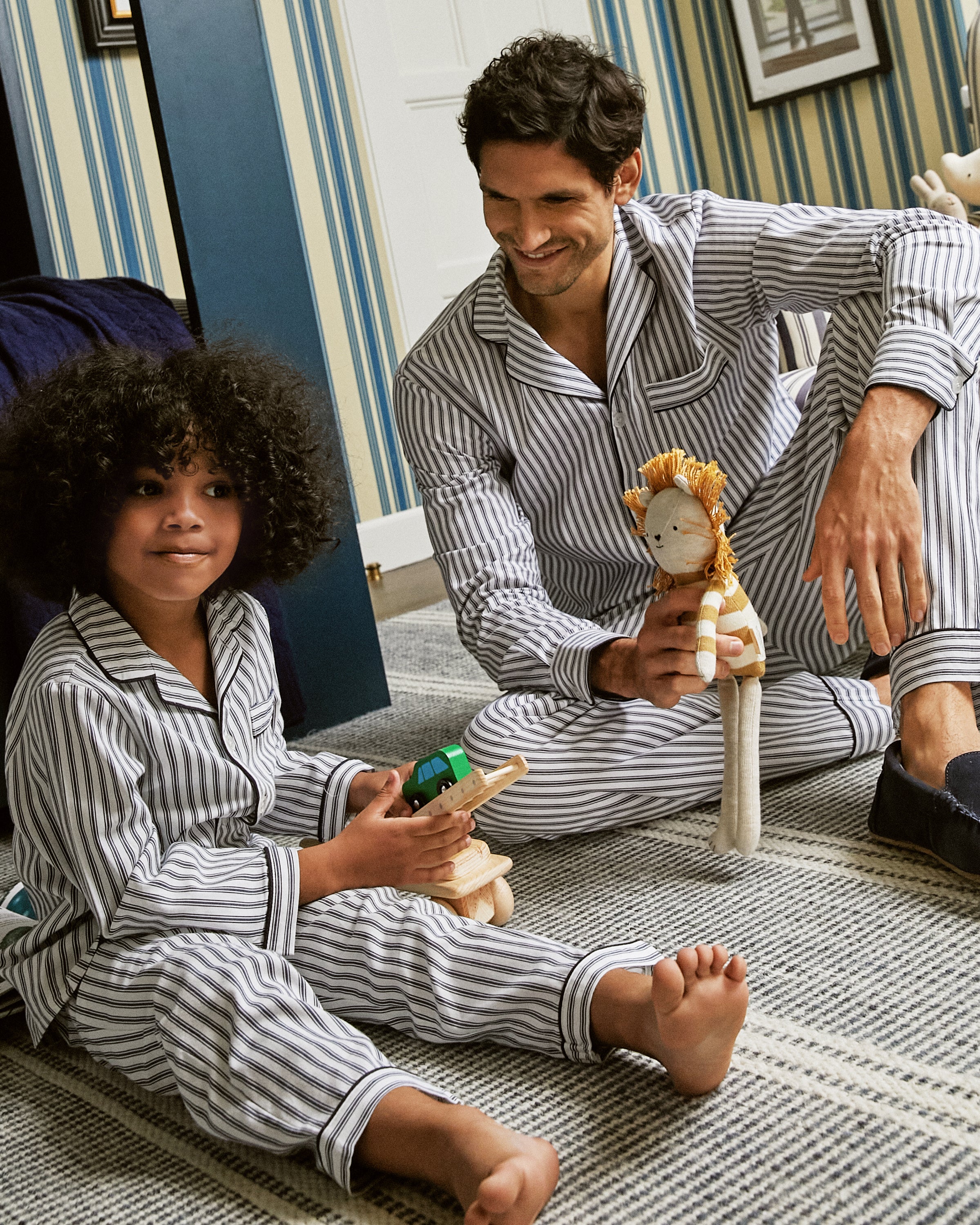 Kid's Twill Pajama Set in Navy French Ticking - Image 5