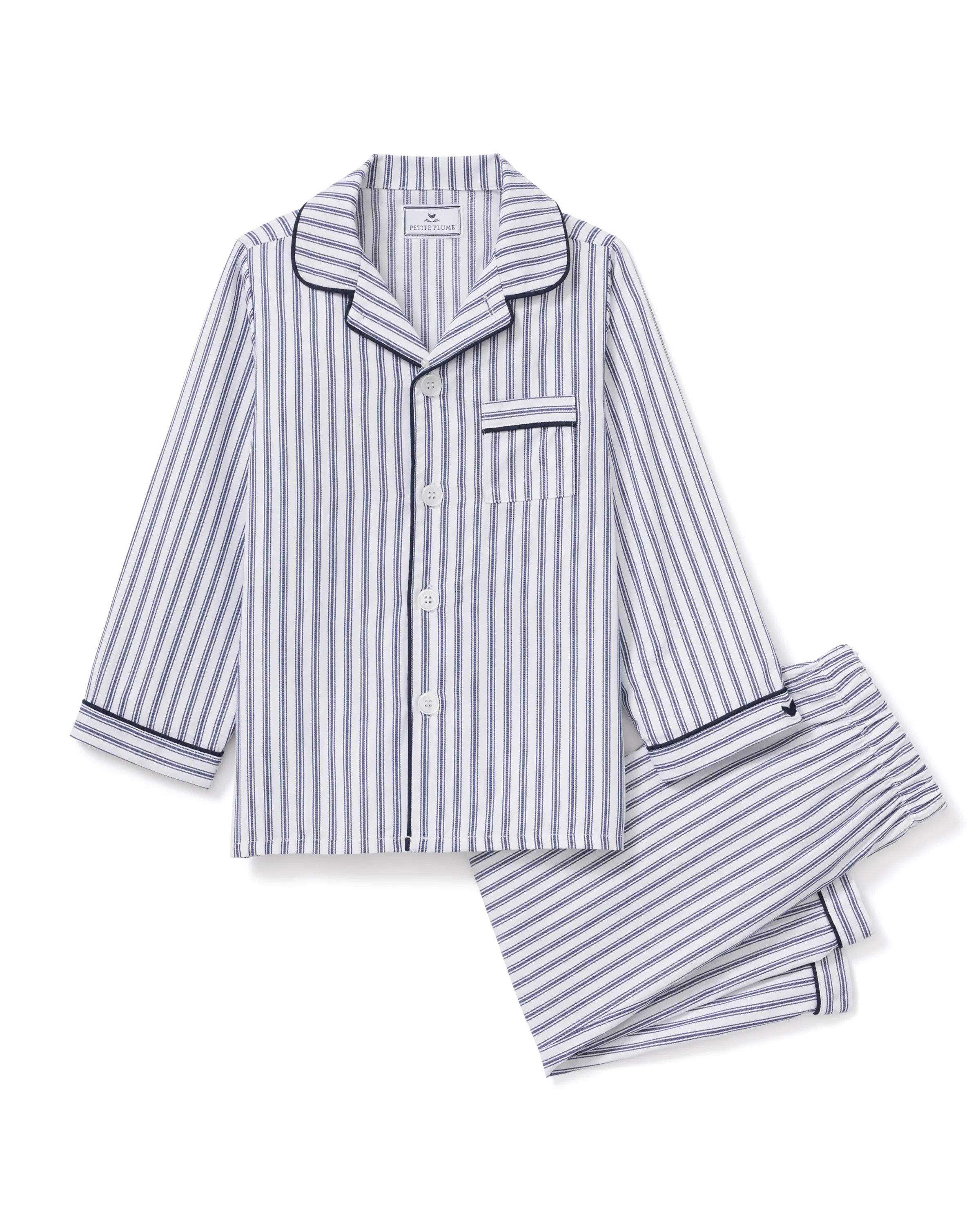 Kid's Twill Pajama Set in Navy French Ticking - Image 6