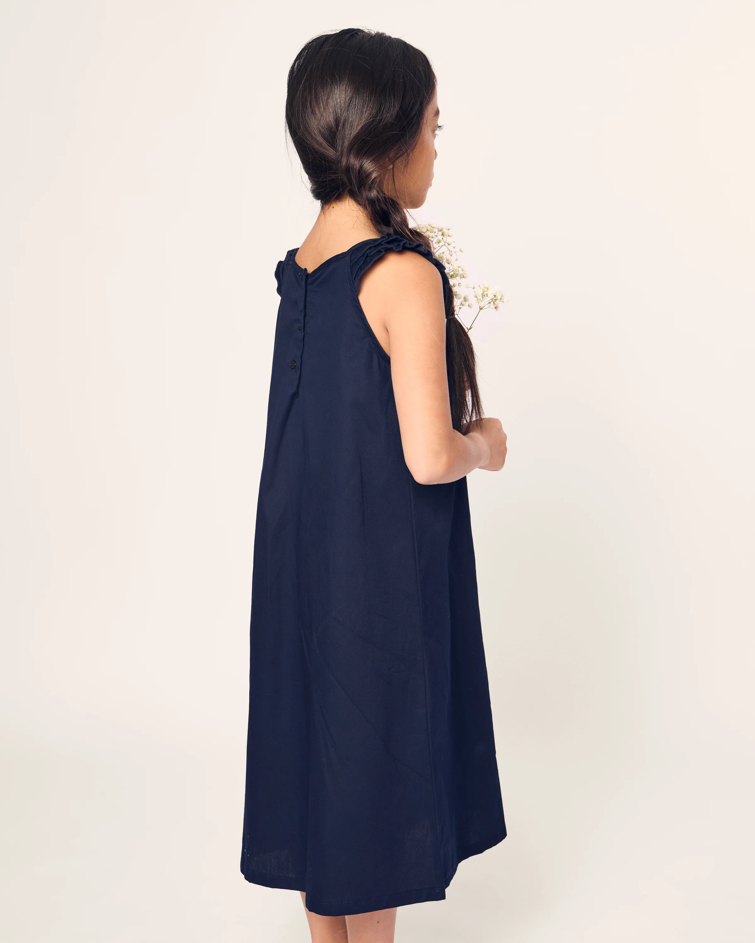 Girl's Twill Amelie Nightgown in Navy - Image 4
