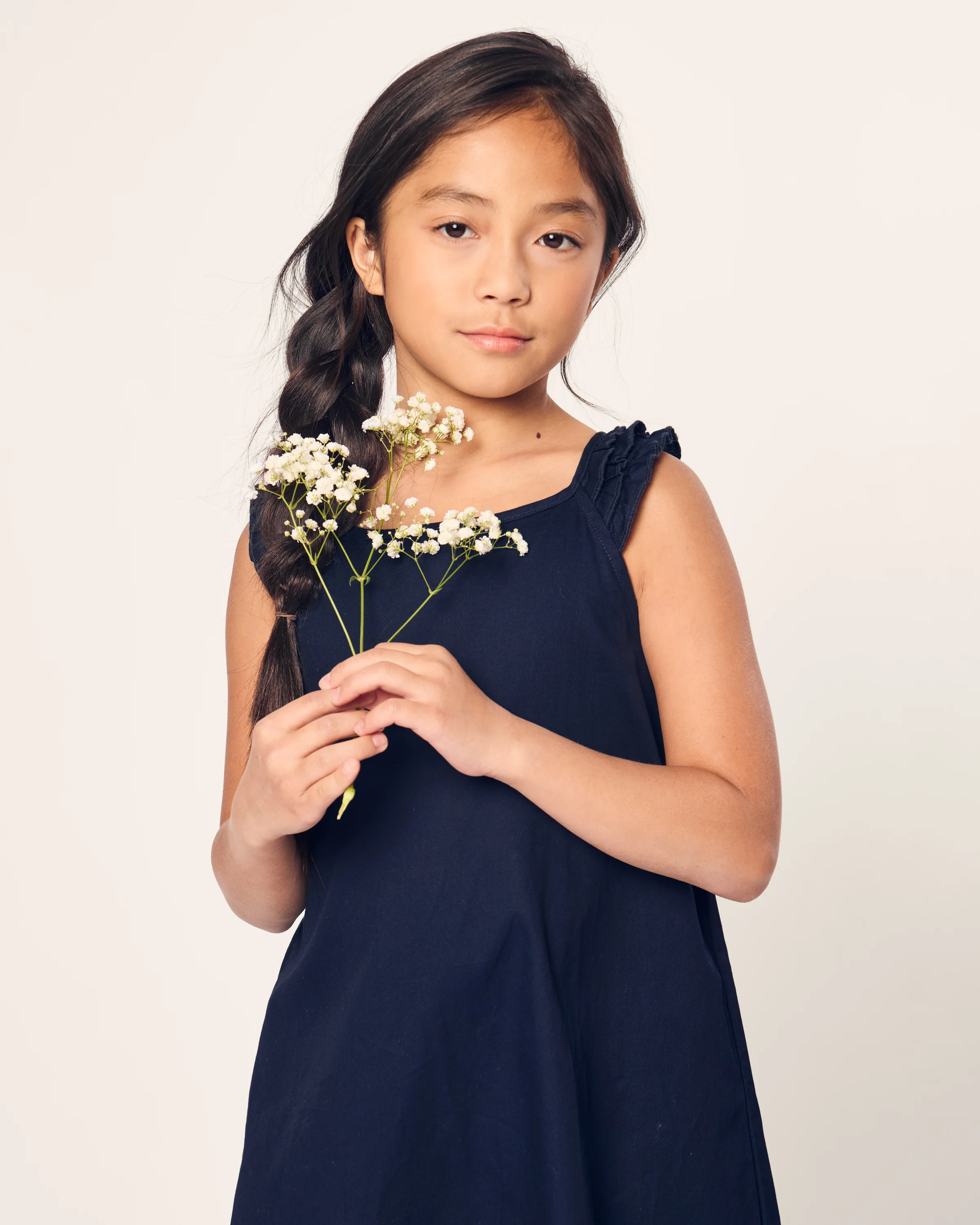 Girl's Twill Amelie Nightgown in Navy - Image 5