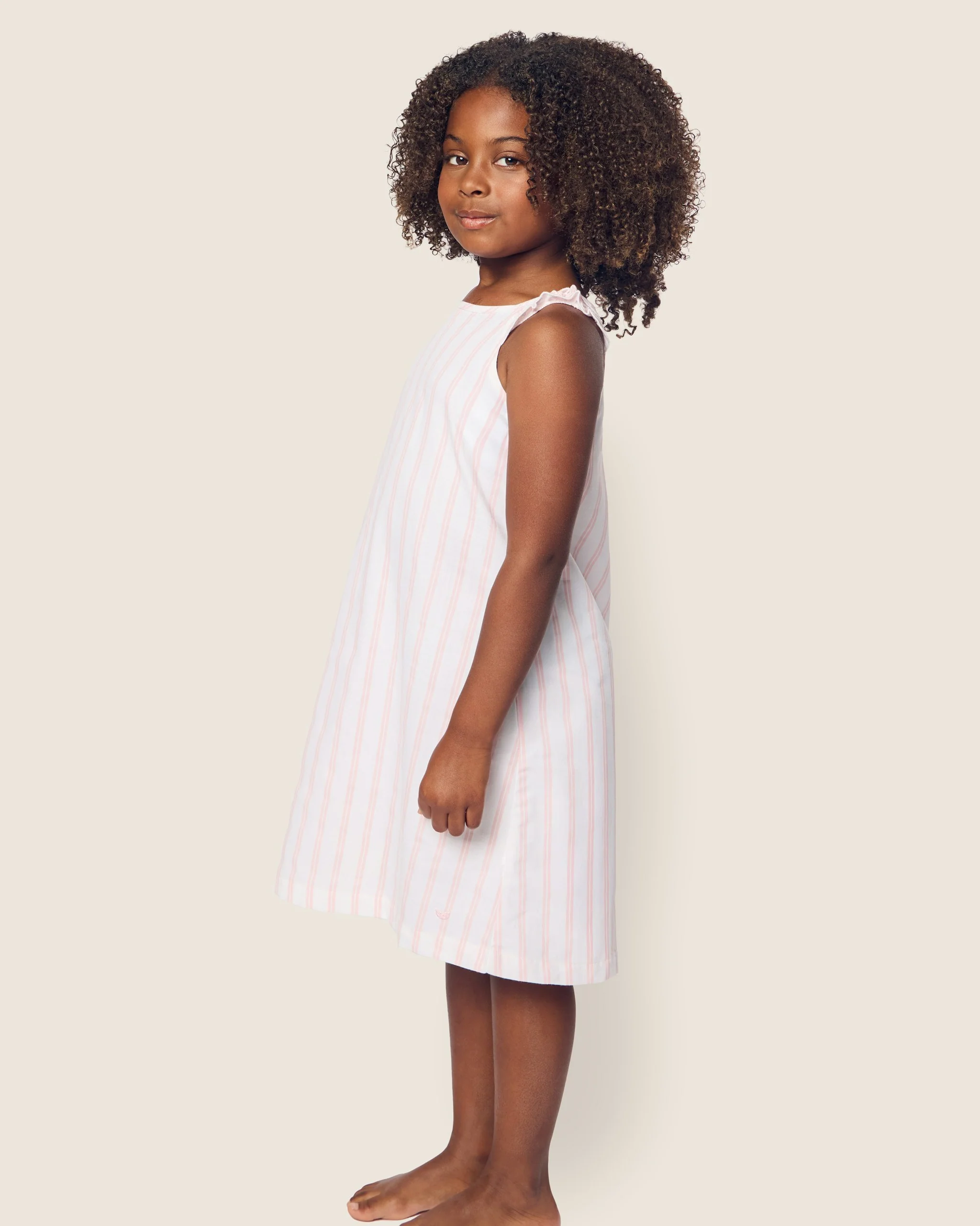 Girl's Twill Amelie Nightgown in Pink Stripe - Image 3