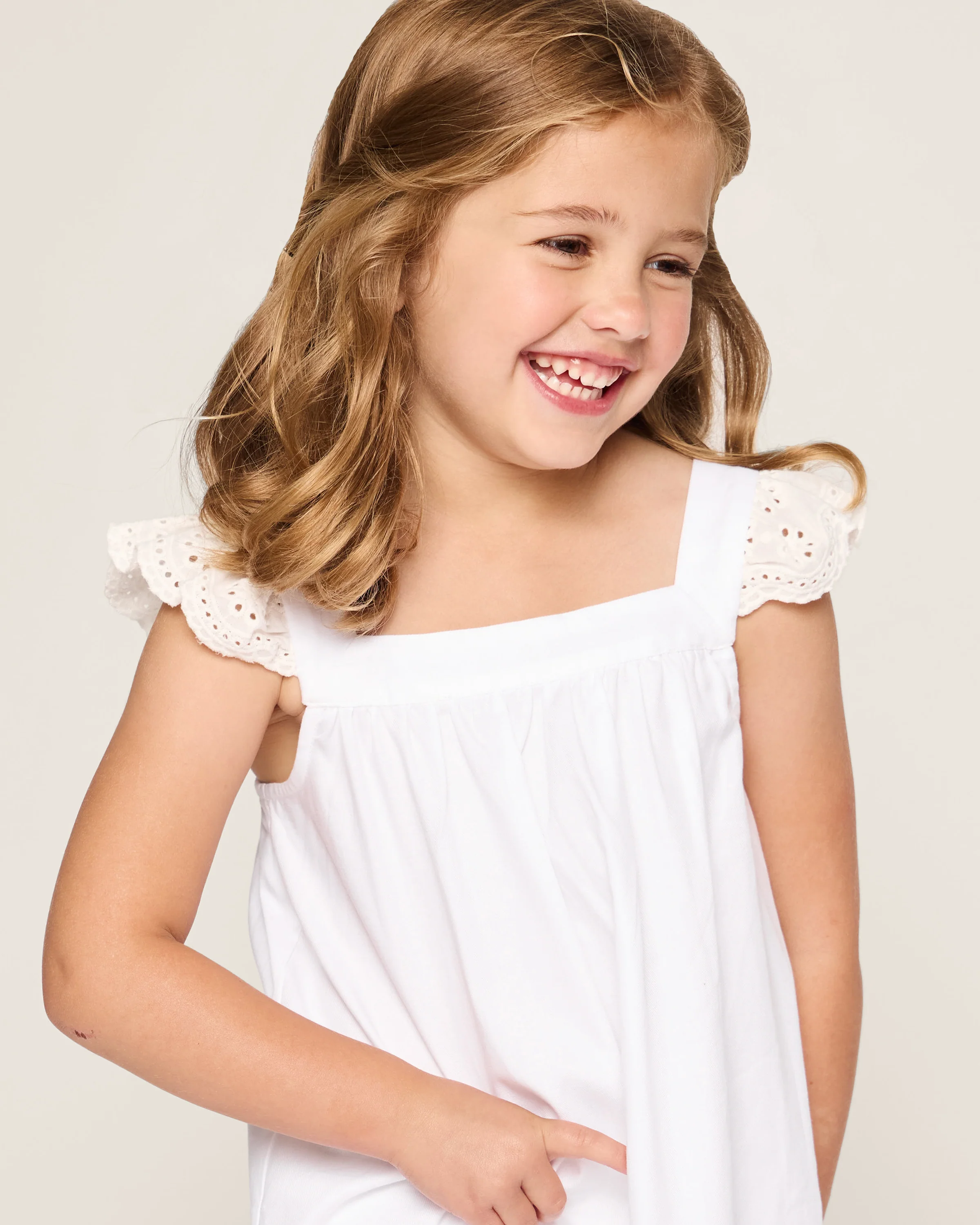Girl's Twill Clara Nightgown in White - Image 3