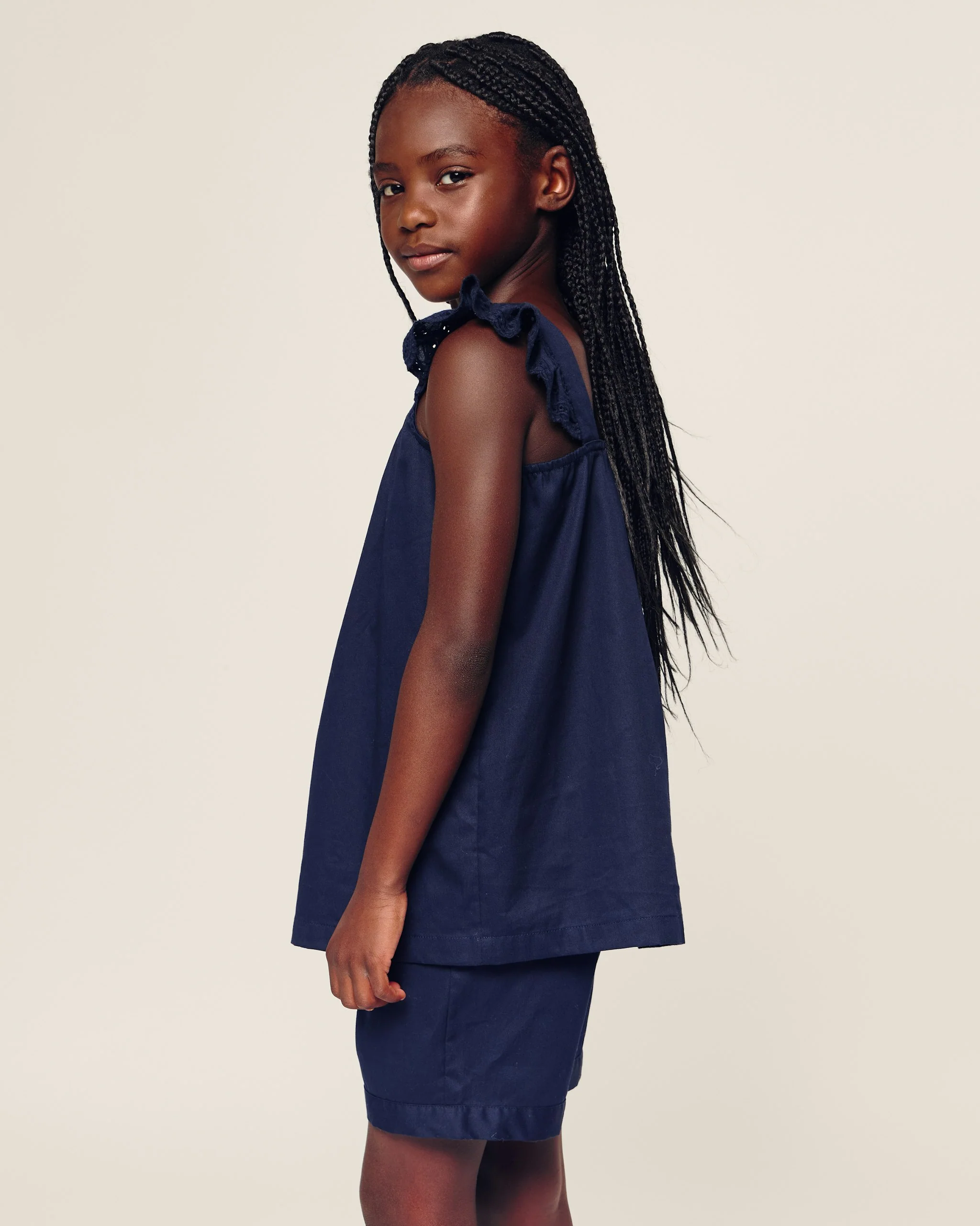 Girl's Twill Clara Short Set in Navy - Image 3