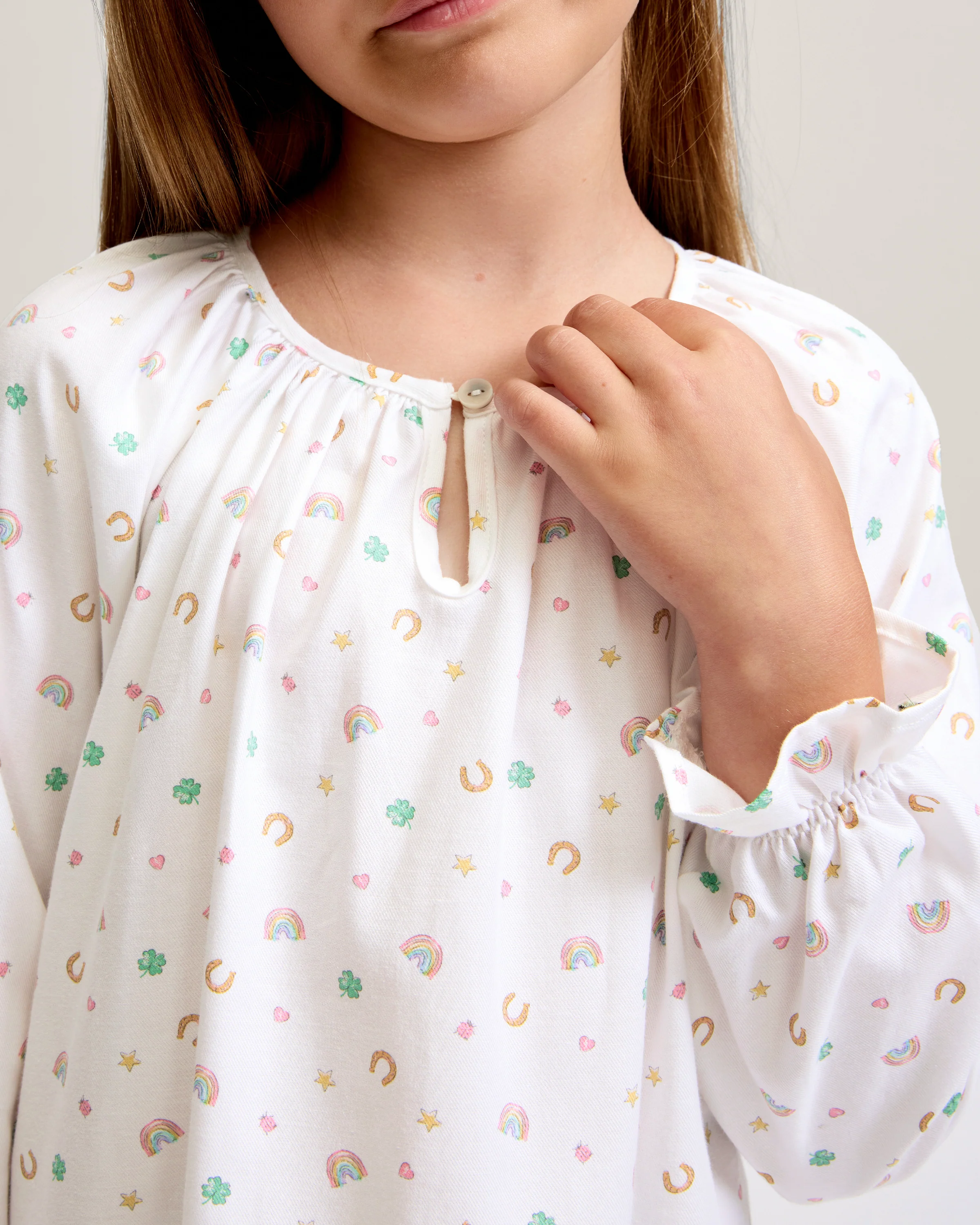 Girl's Twill Delphine Nightgown in Good Luck Charms - Image 3