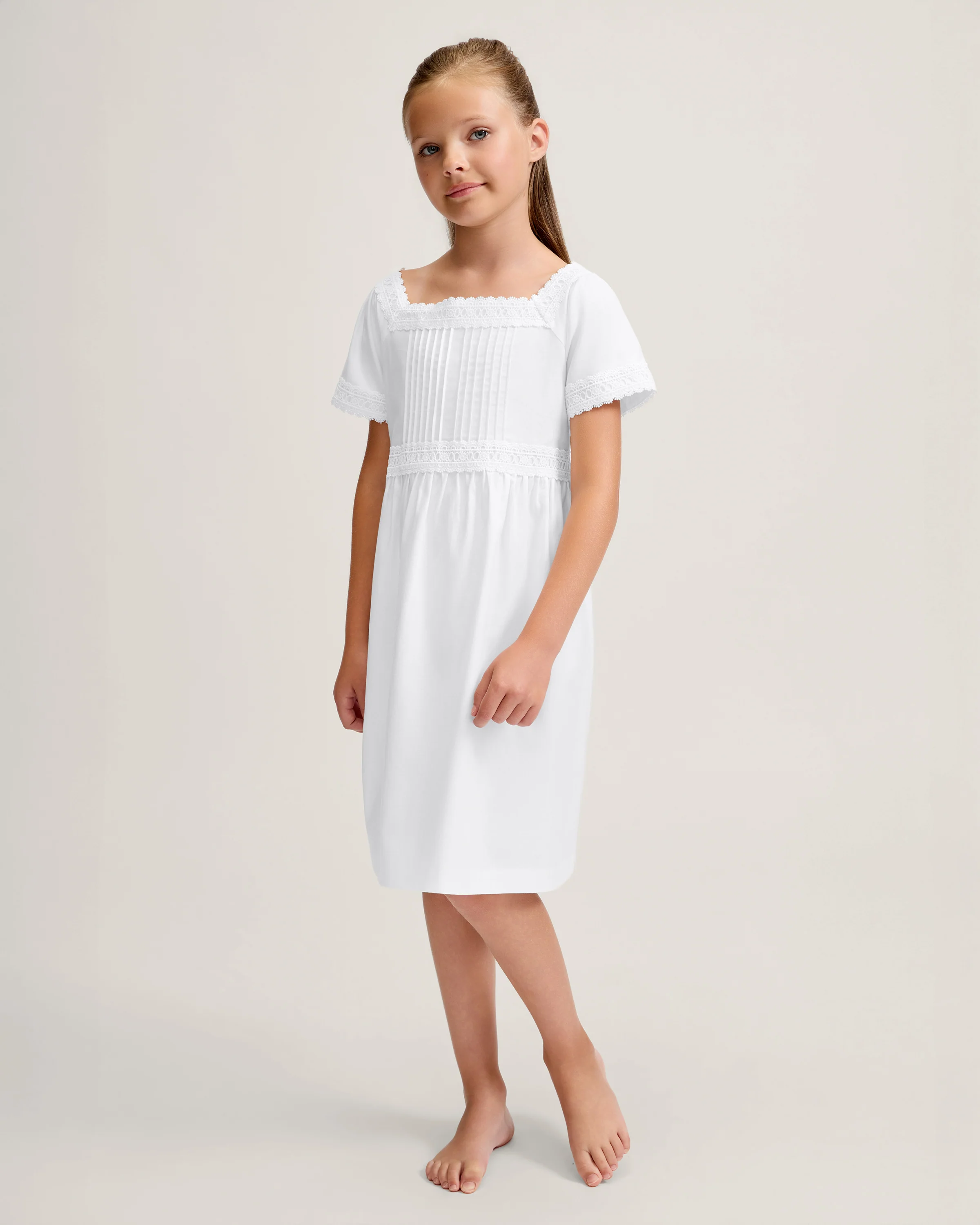 Girl's Twill Juliette Nightgown in White