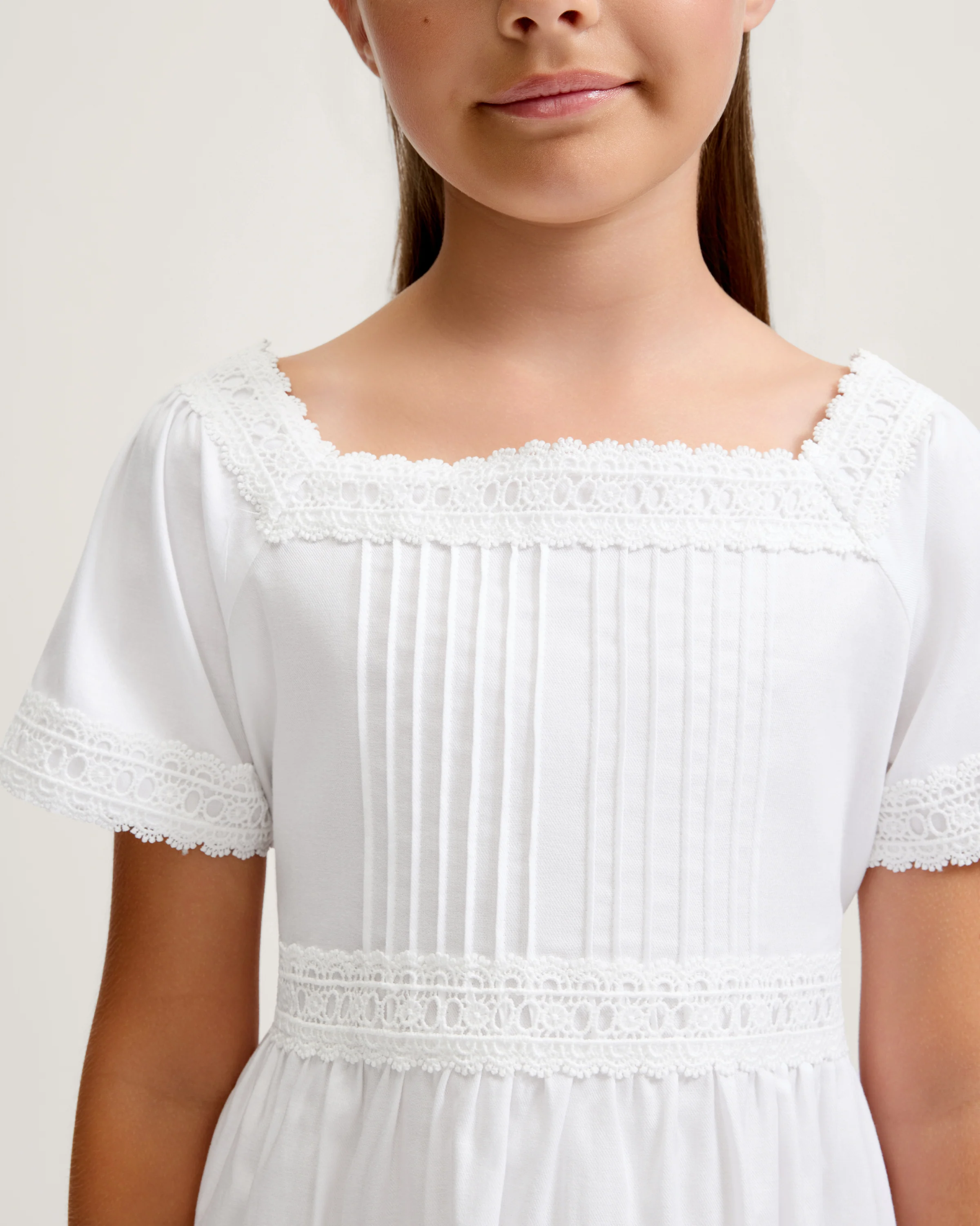 Girl's Twill Juliette Nightgown in White - Image 2