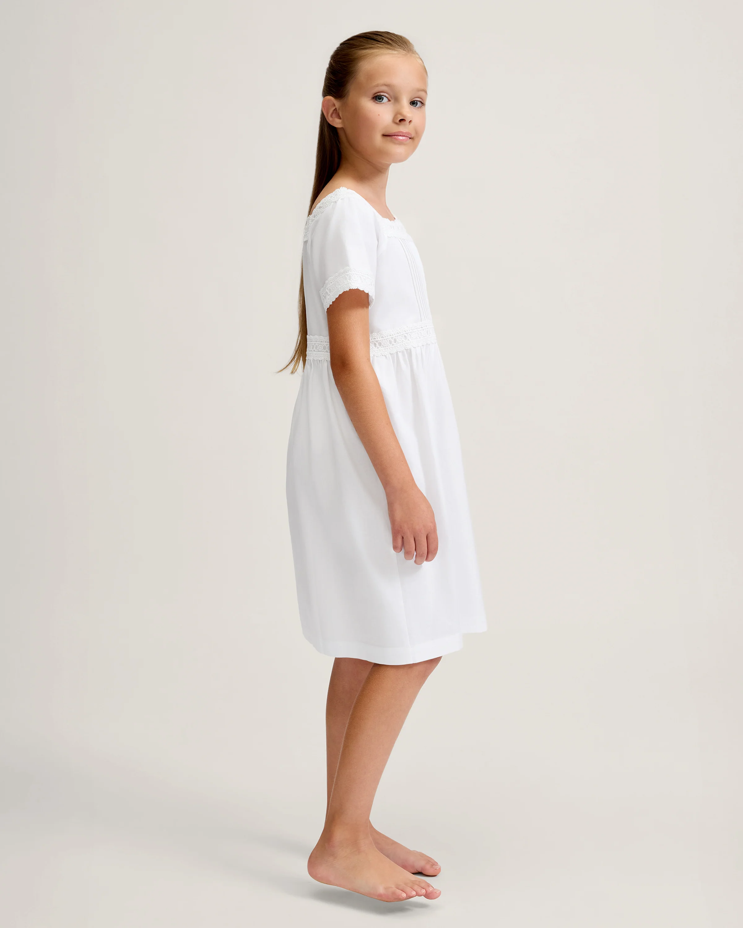 Girl's Twill Juliette Nightgown in White - Image 3