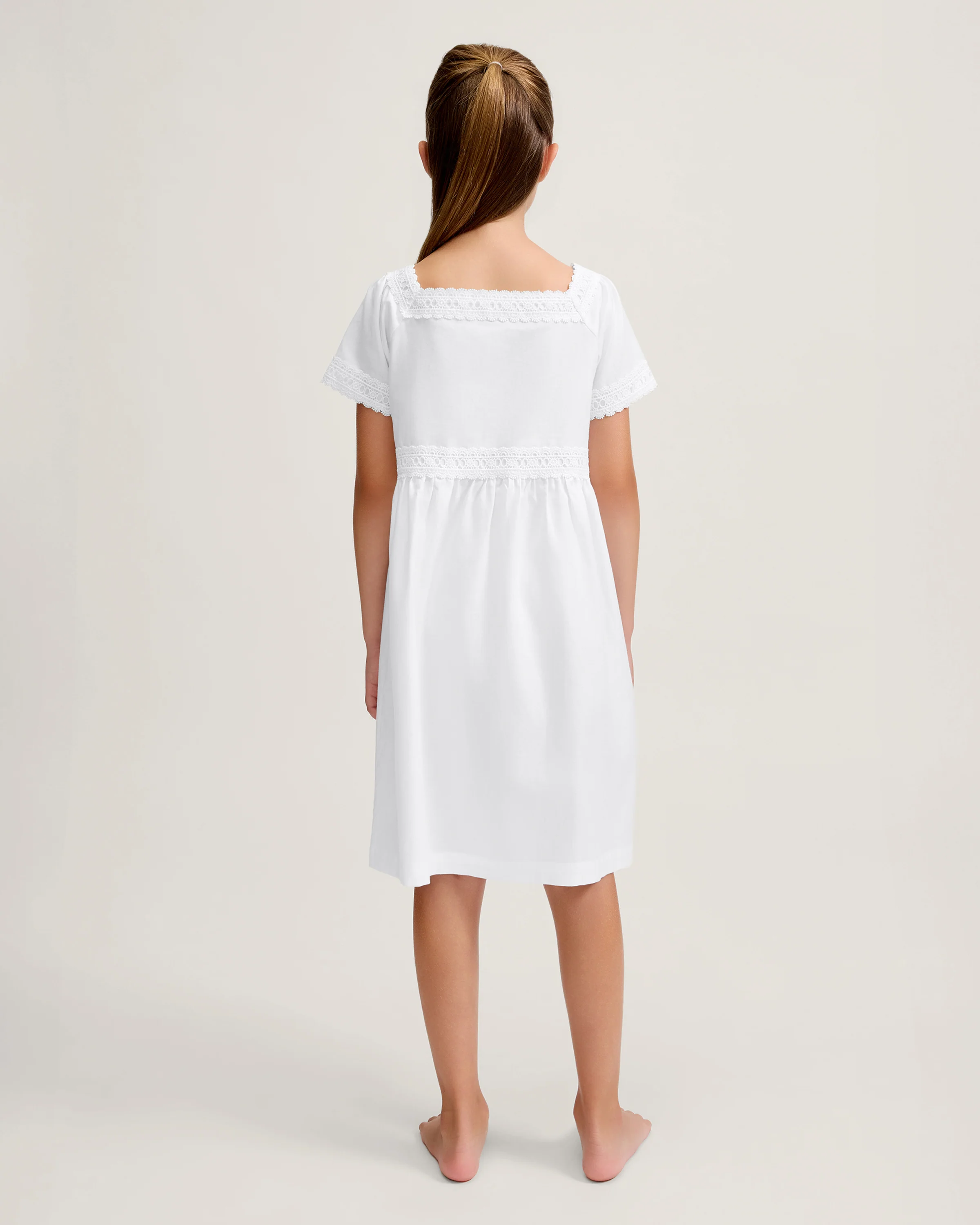 Girl's Twill Juliette Nightgown in White - Image 4