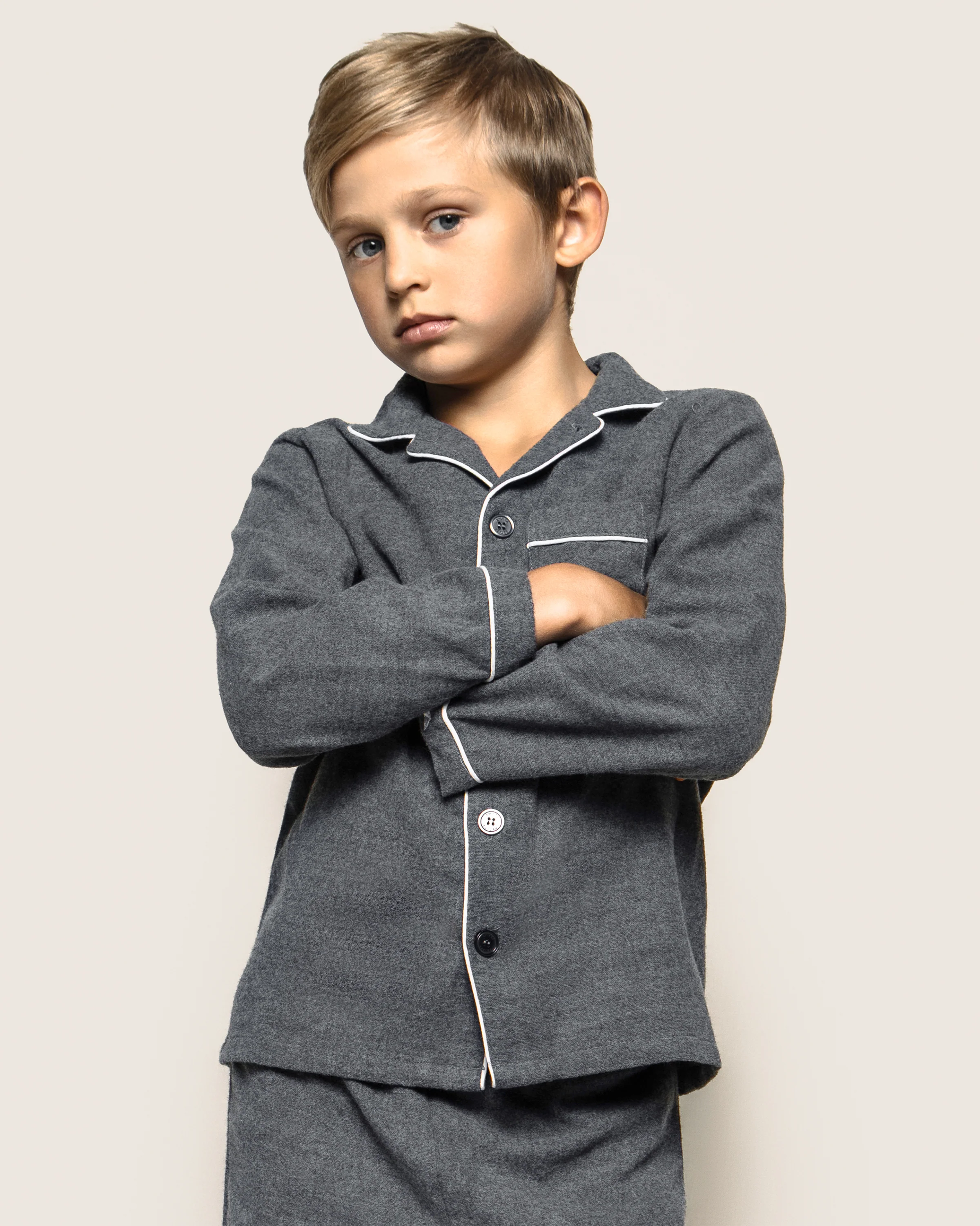 Kid's Flannel Pajama Set in Grey - Image 3