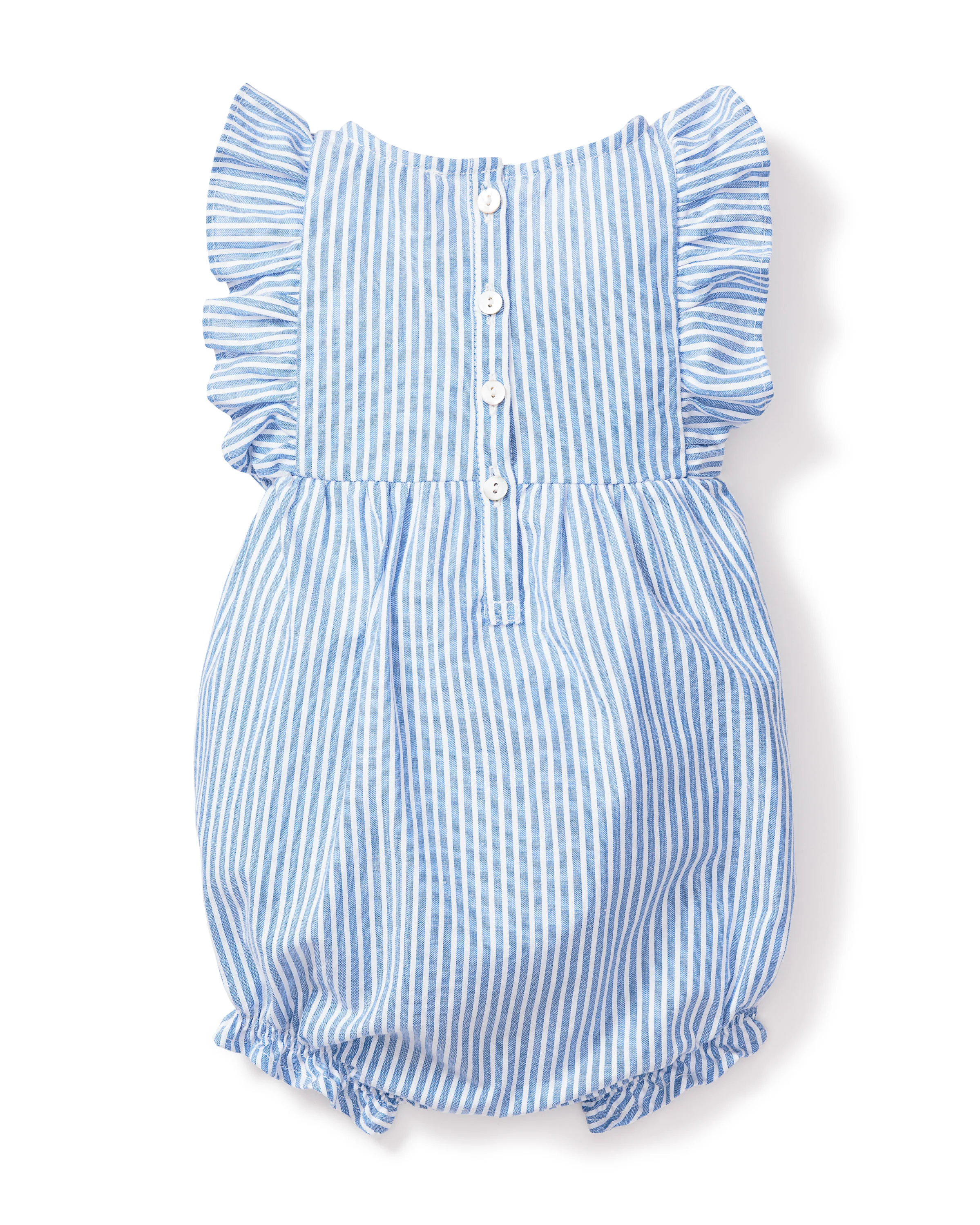 Baby's Twill Ruffled Romper in French Blue Heritage Stripe - Image 4