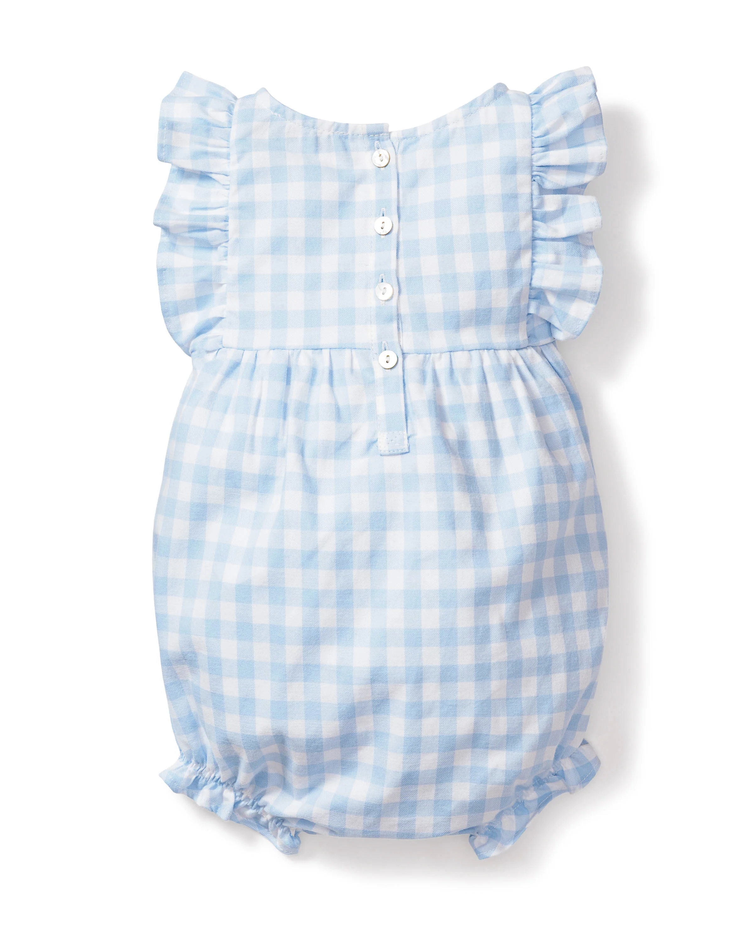 Baby's Twill Ruffled Romper in Light Blue Gingham - Image 2