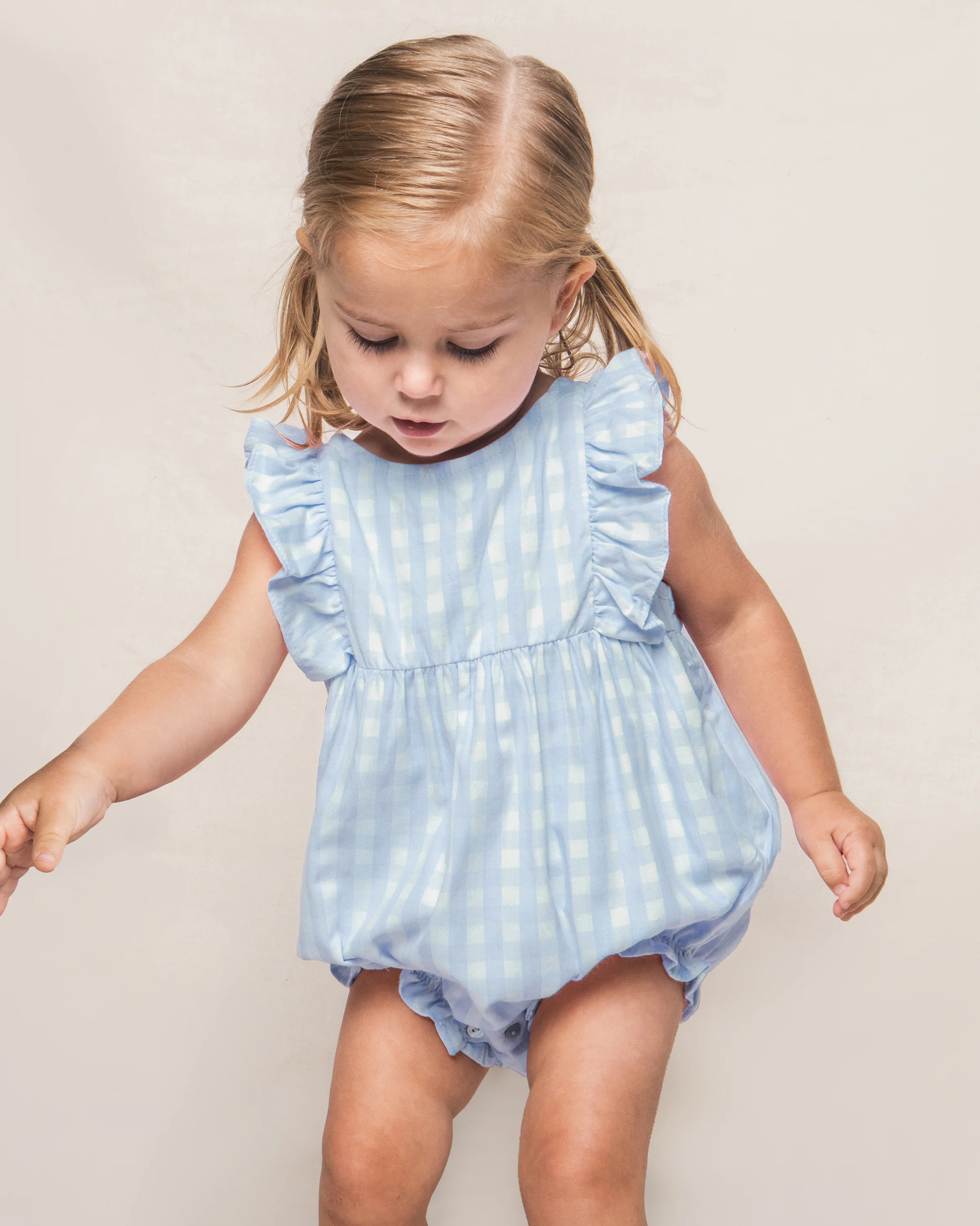 Baby's Twill Ruffled Romper in Light Blue Gingham - Image 4