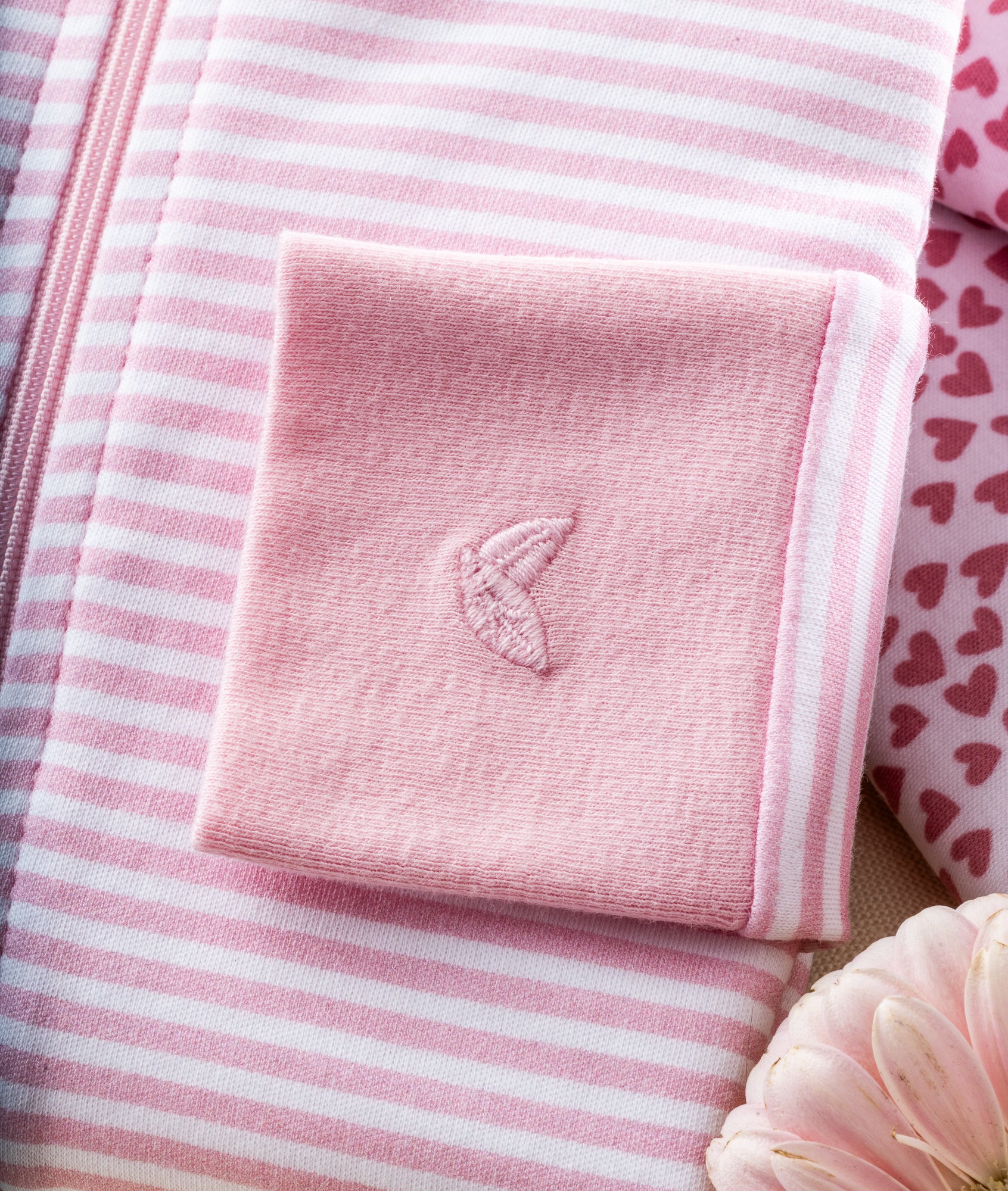 Baby's Pima Ruffle Collar Romper in Pink Stripe - Image 3