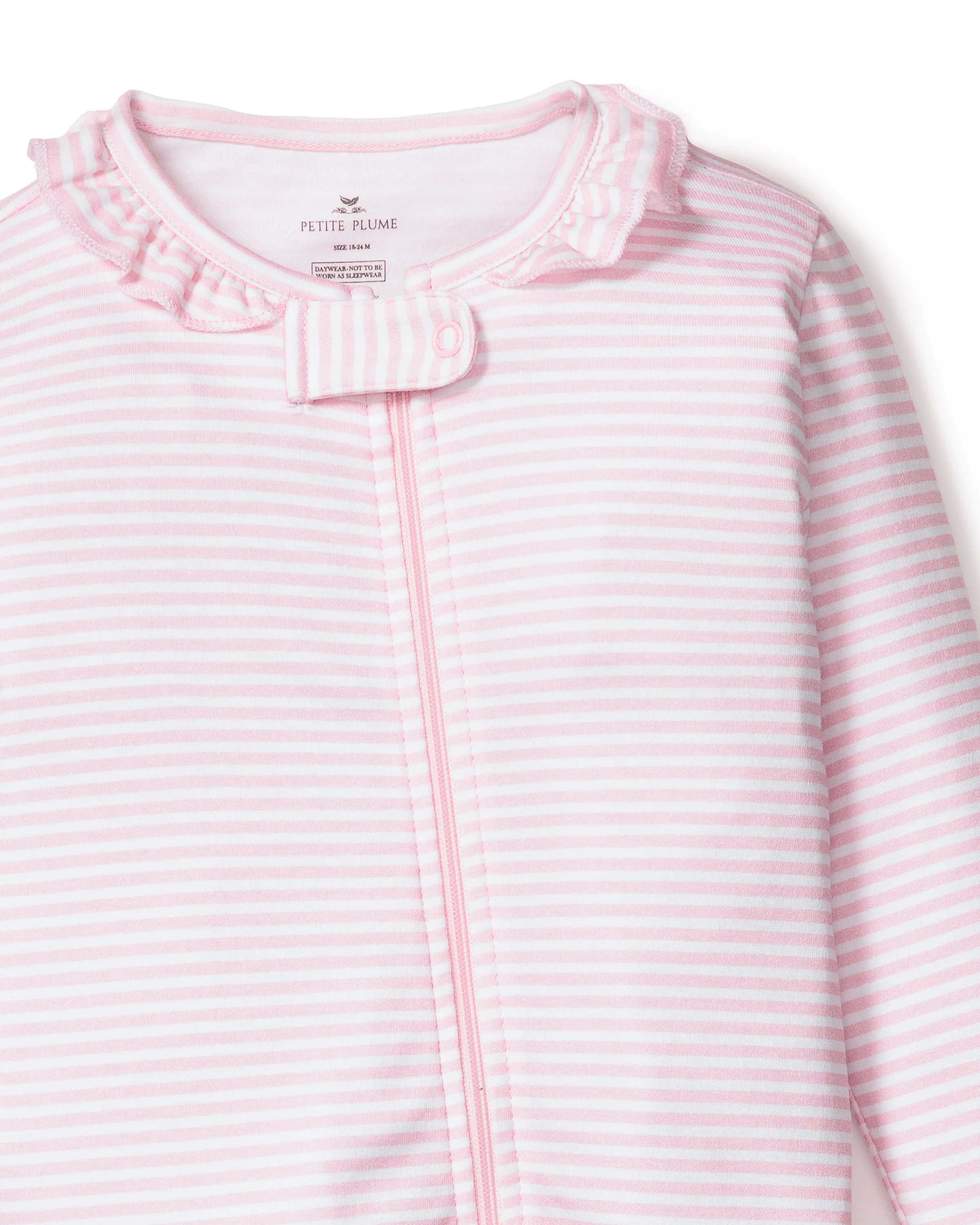 Baby's Pima Ruffle Collar Romper in Pink Stripe - Image 4