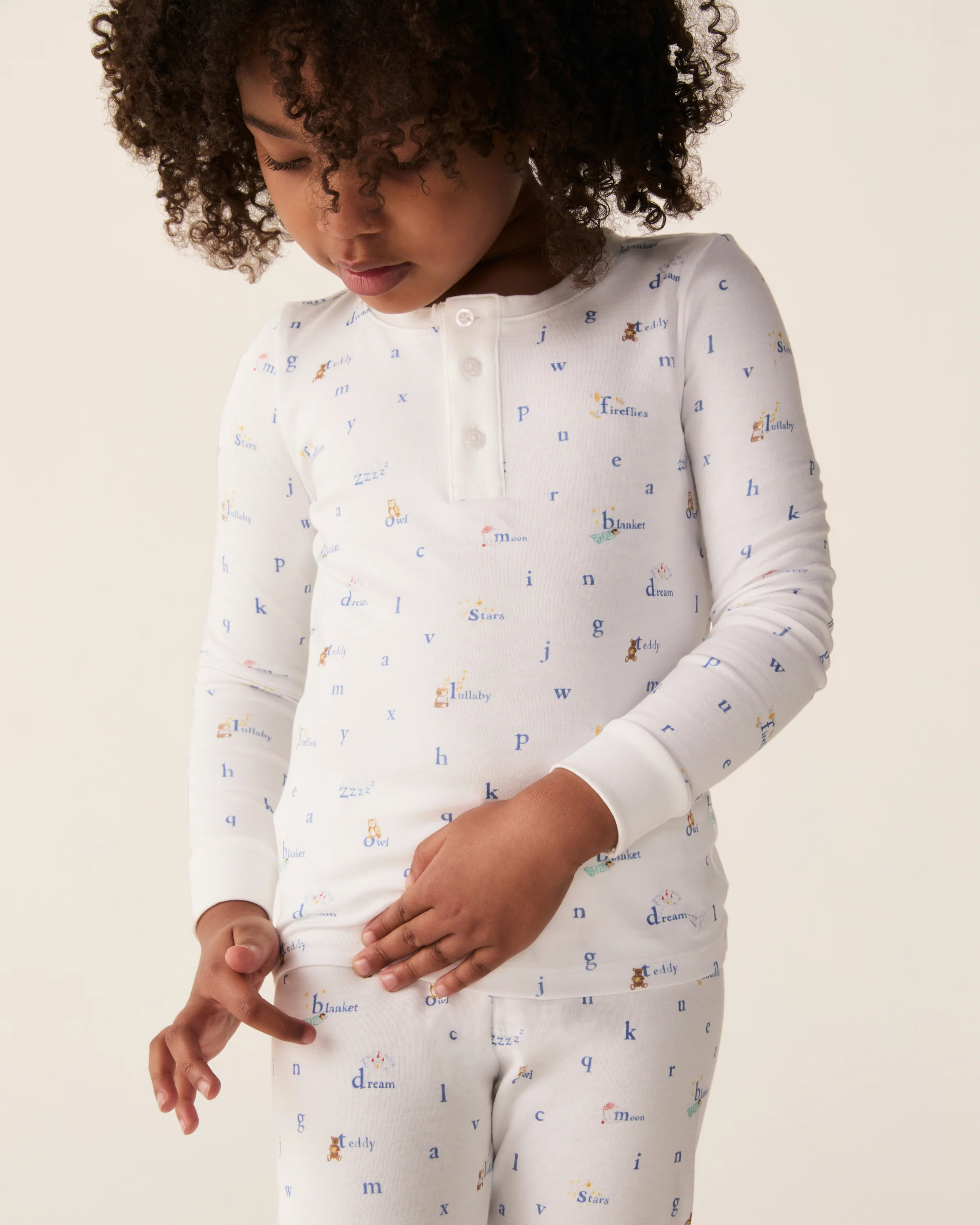 Kid's Pima Snug Fit Pajama Set in Letters and Lullabies - Image 2