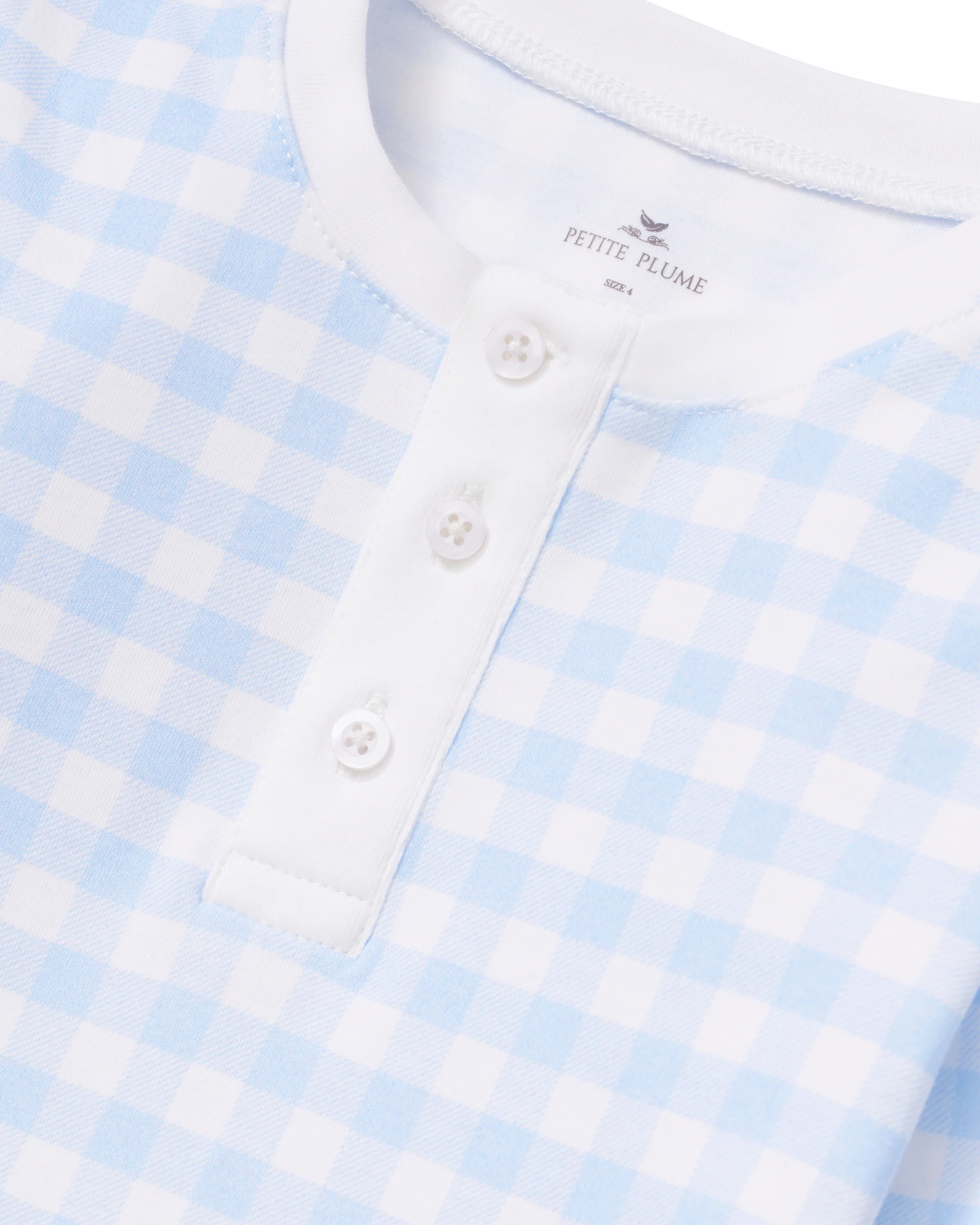Kid's Pima Snug Fit Pajama Set in Light Blue Gingham - Image 6