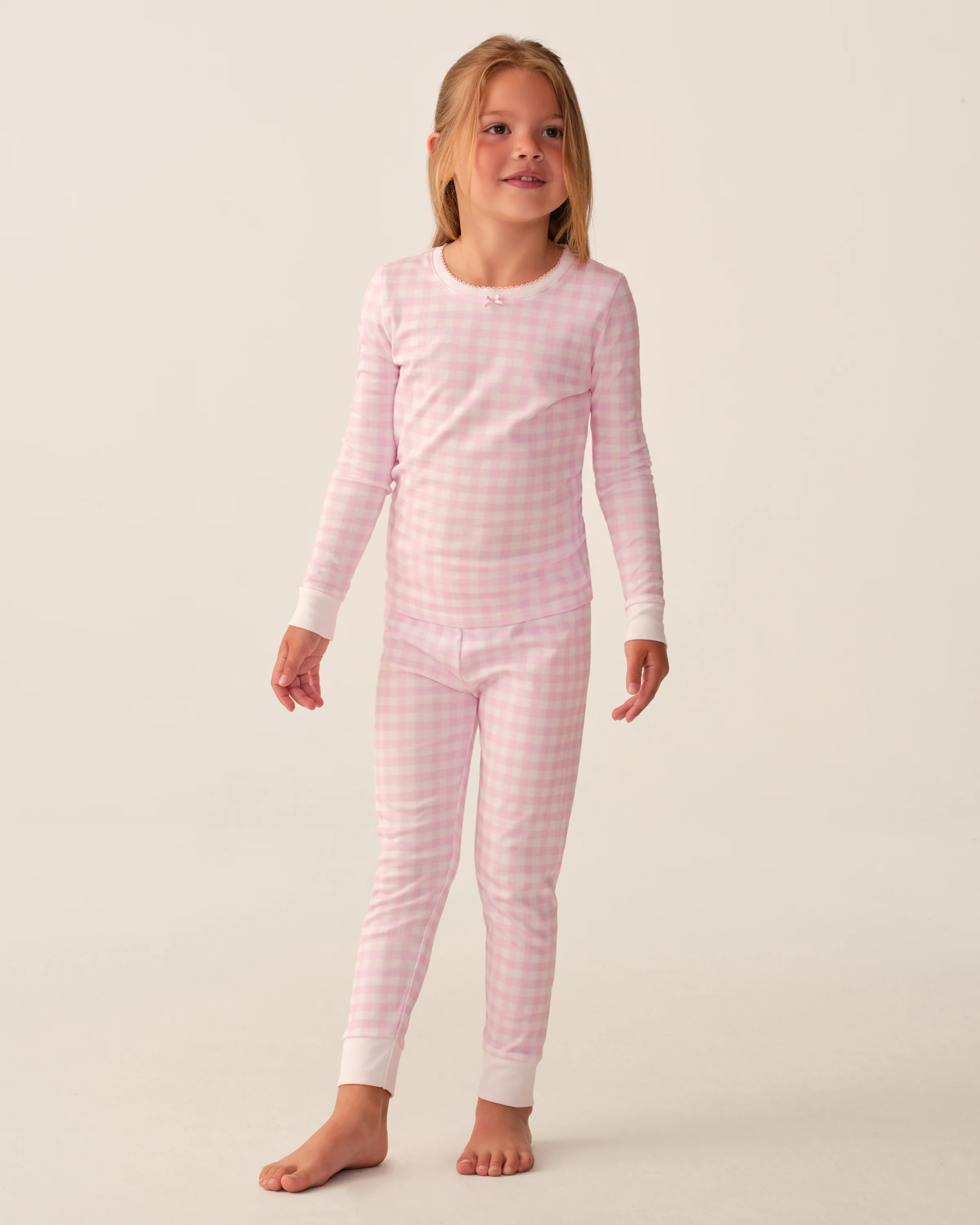 Kid's Pima Snug Fit Pajama Set in Pink Gingham