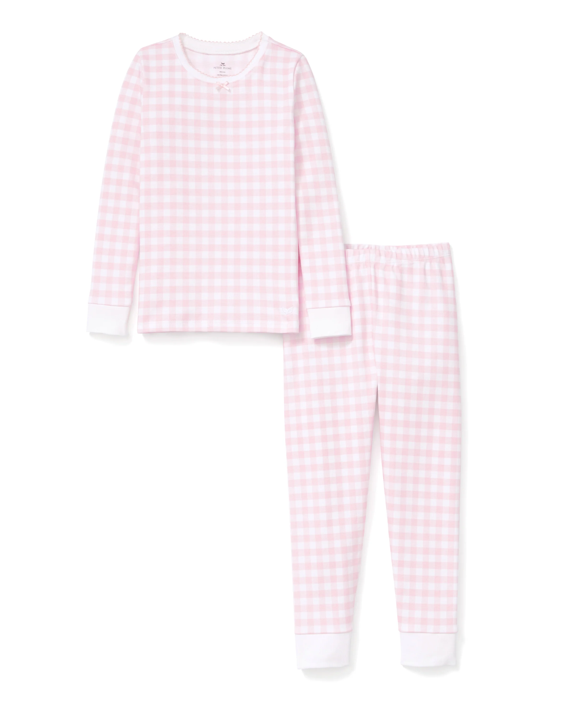 Kid's Pima Snug Fit Pajama Set in Pink Gingham - Image 5
