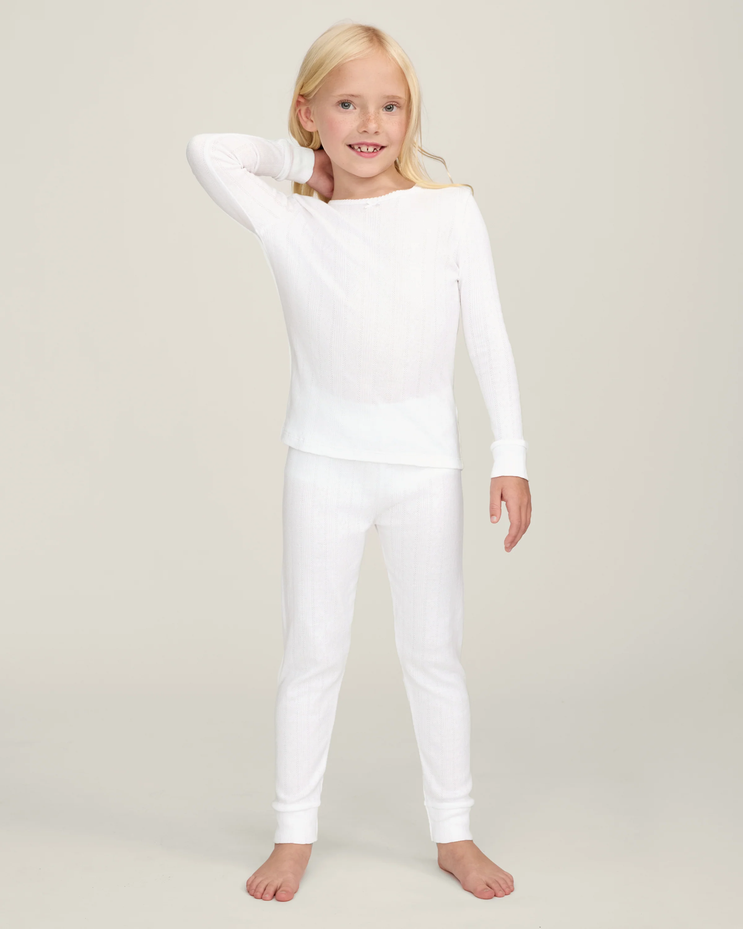Kid's Pointelle Snug Fit Pajama Set in White