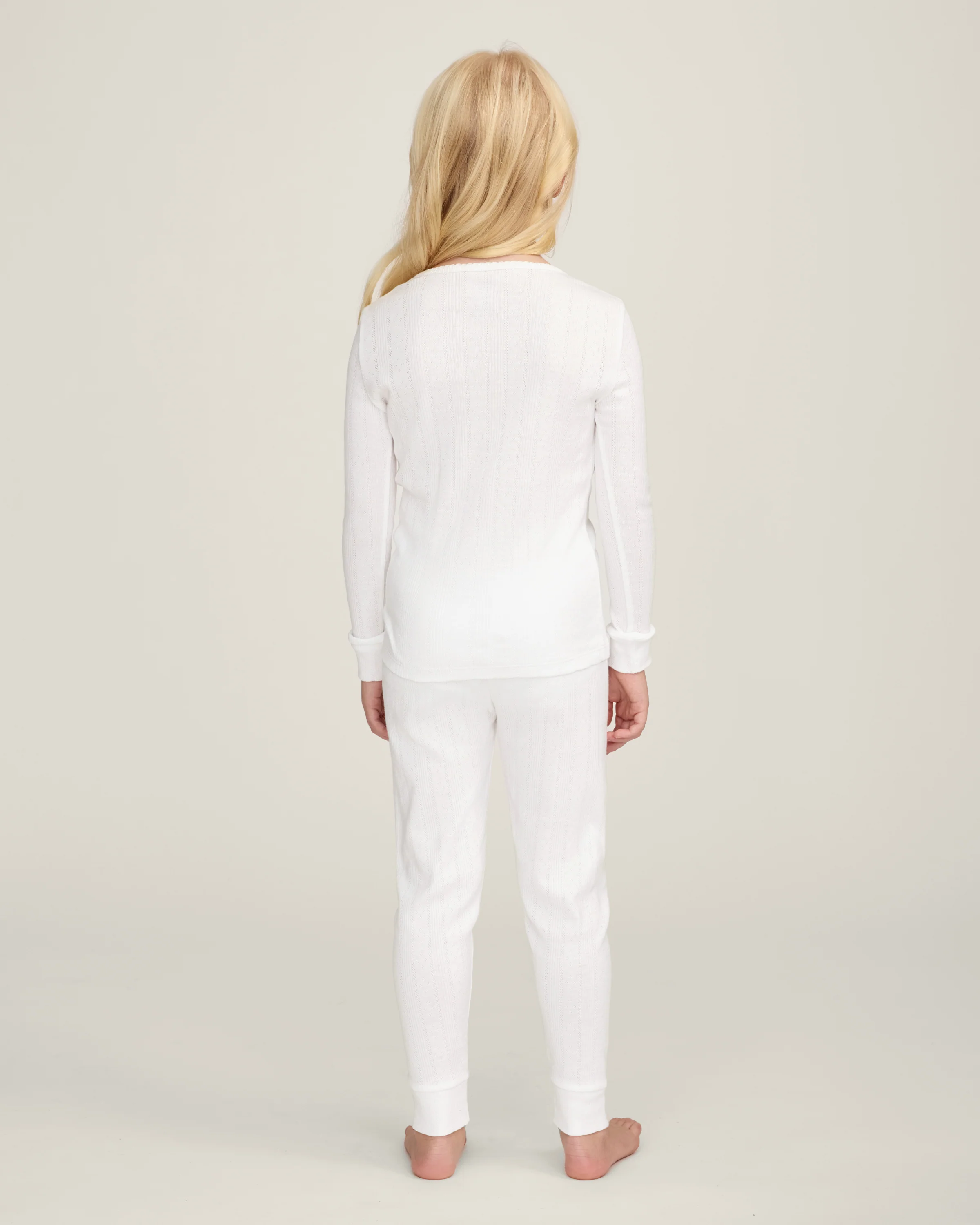 Kid's Pointelle Snug Fit Pajama Set in White - Image 4