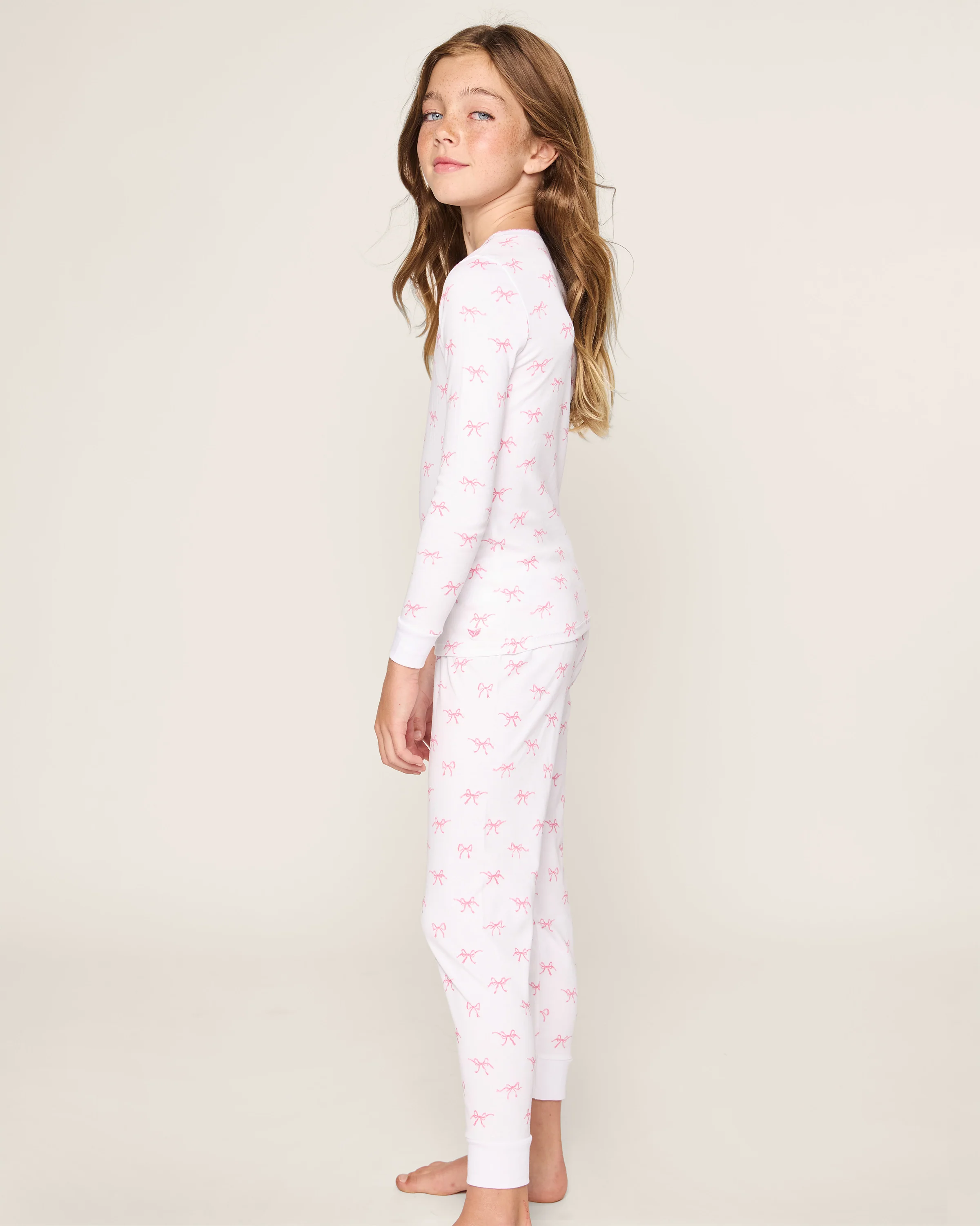 Kid's Pima Snug Fit Pajama Set in Blushing Bows - Image 3