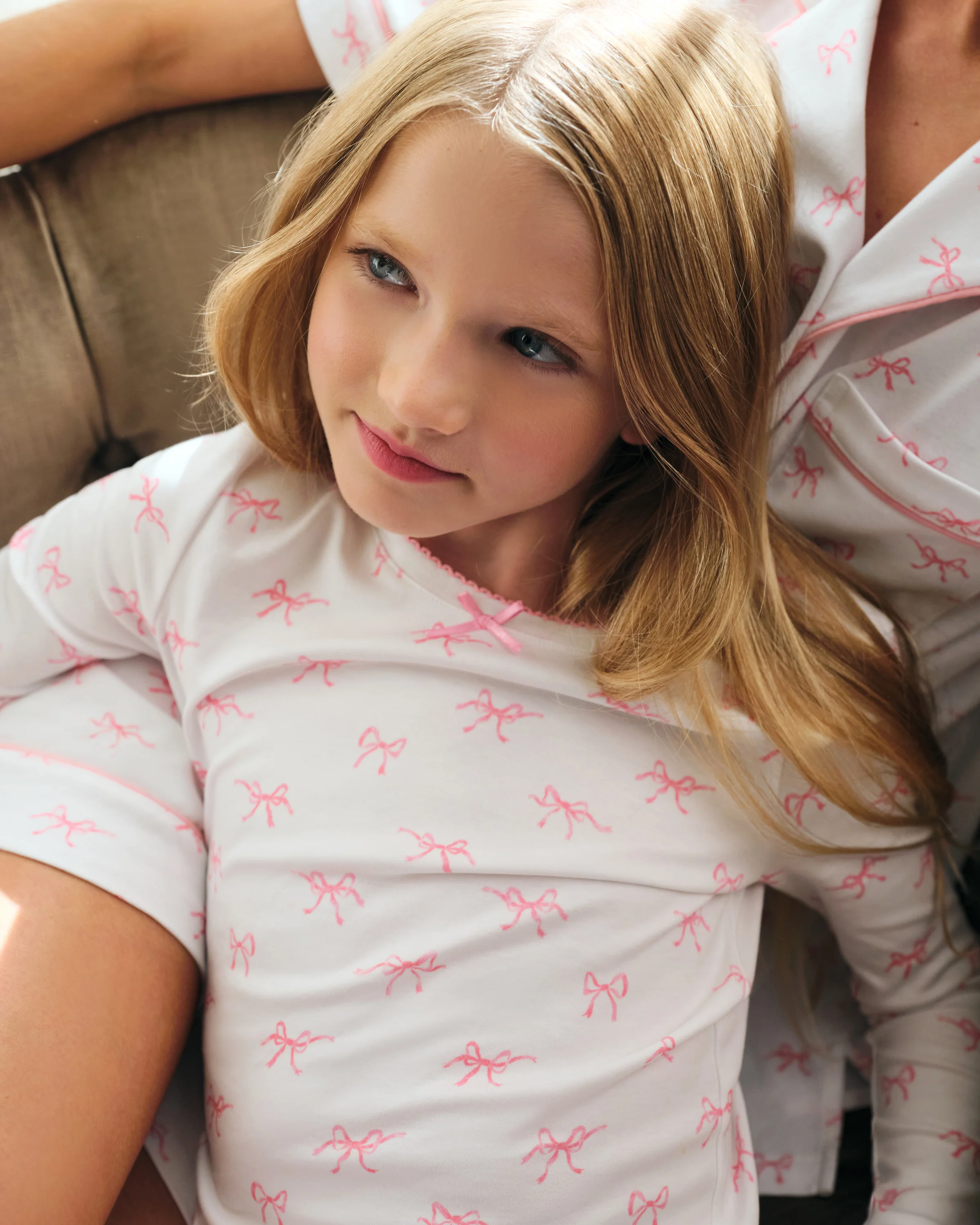 Kid's Pima Snug Fit Pajama Set in Blushing Bows - Image 5