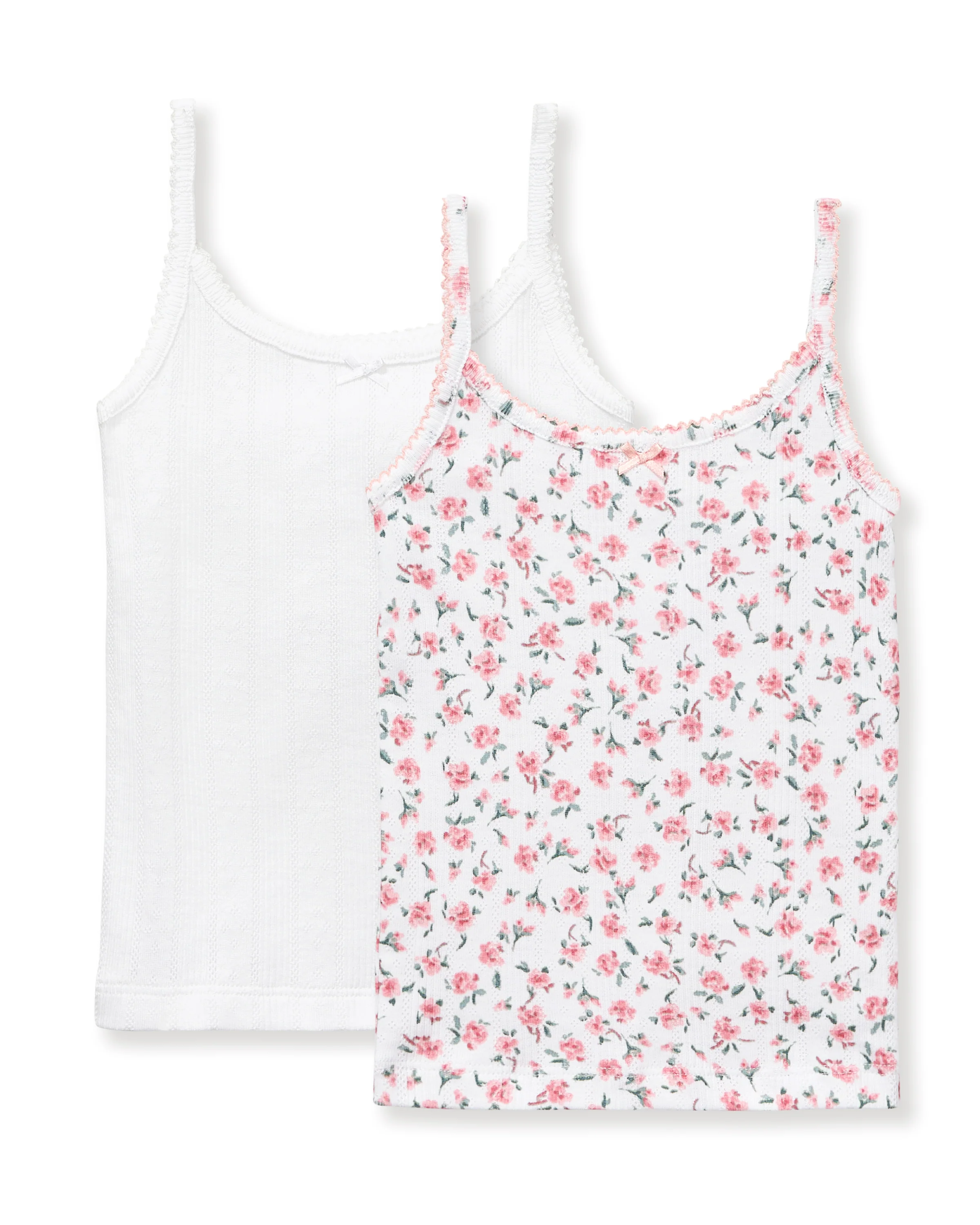 Kid's Pointelle Cami Set of 2 in White & Pink Floral