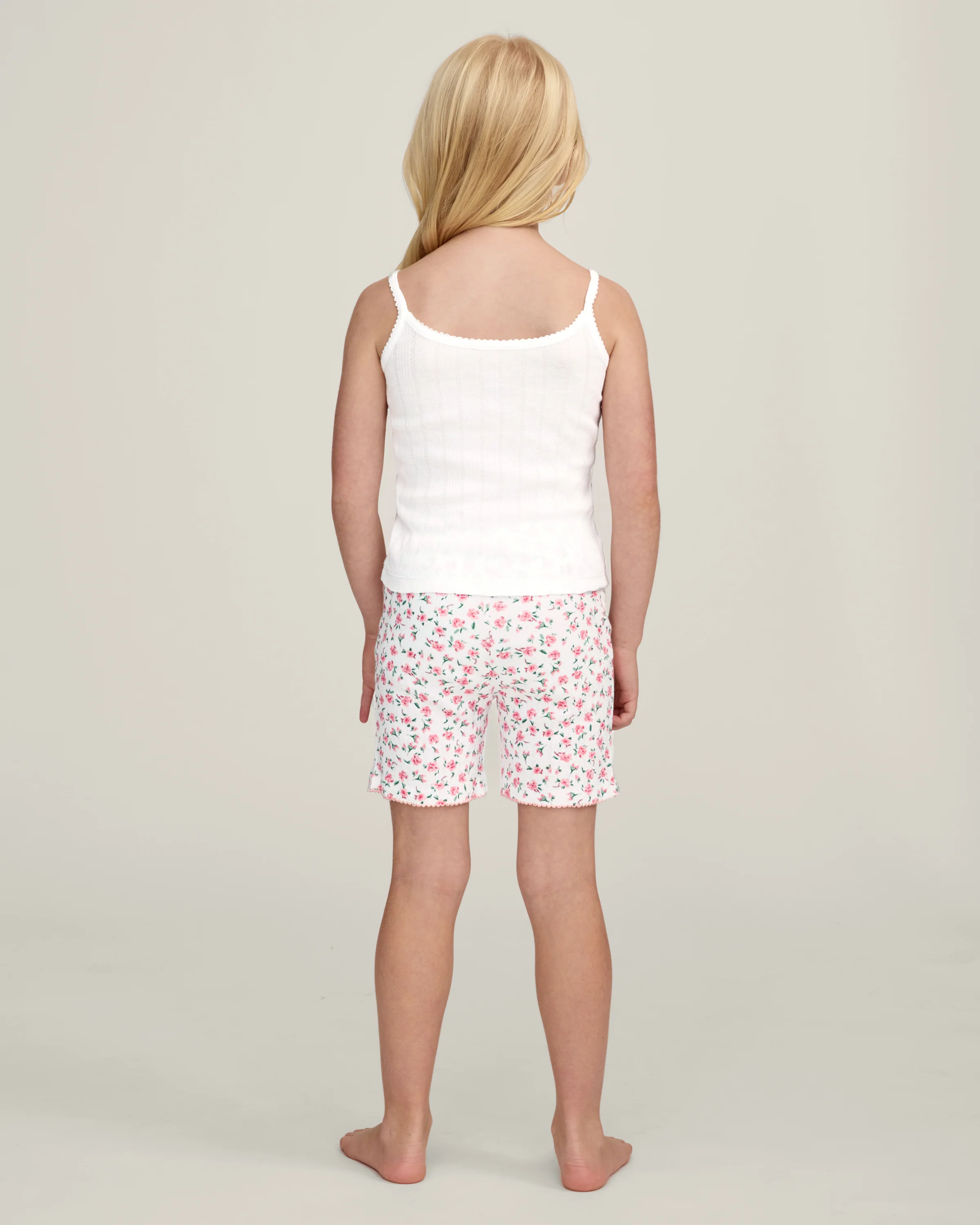 Kid's Pointelle Cami Set of 2 in White & Pink Floral - Image 4