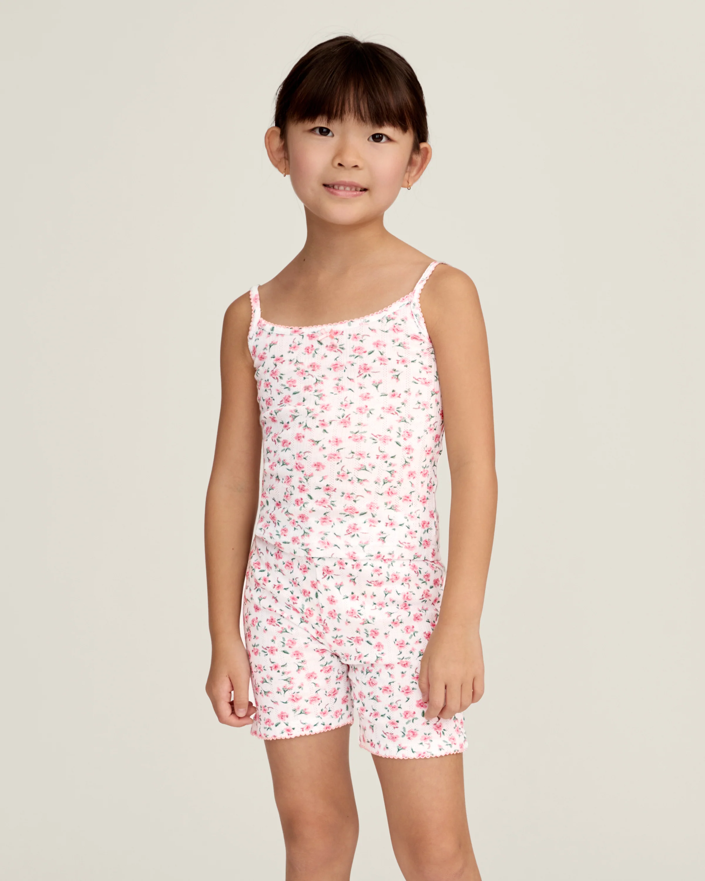 Kid's Pointelle Cami Set of 2 in White & Pink Floral - Image 6