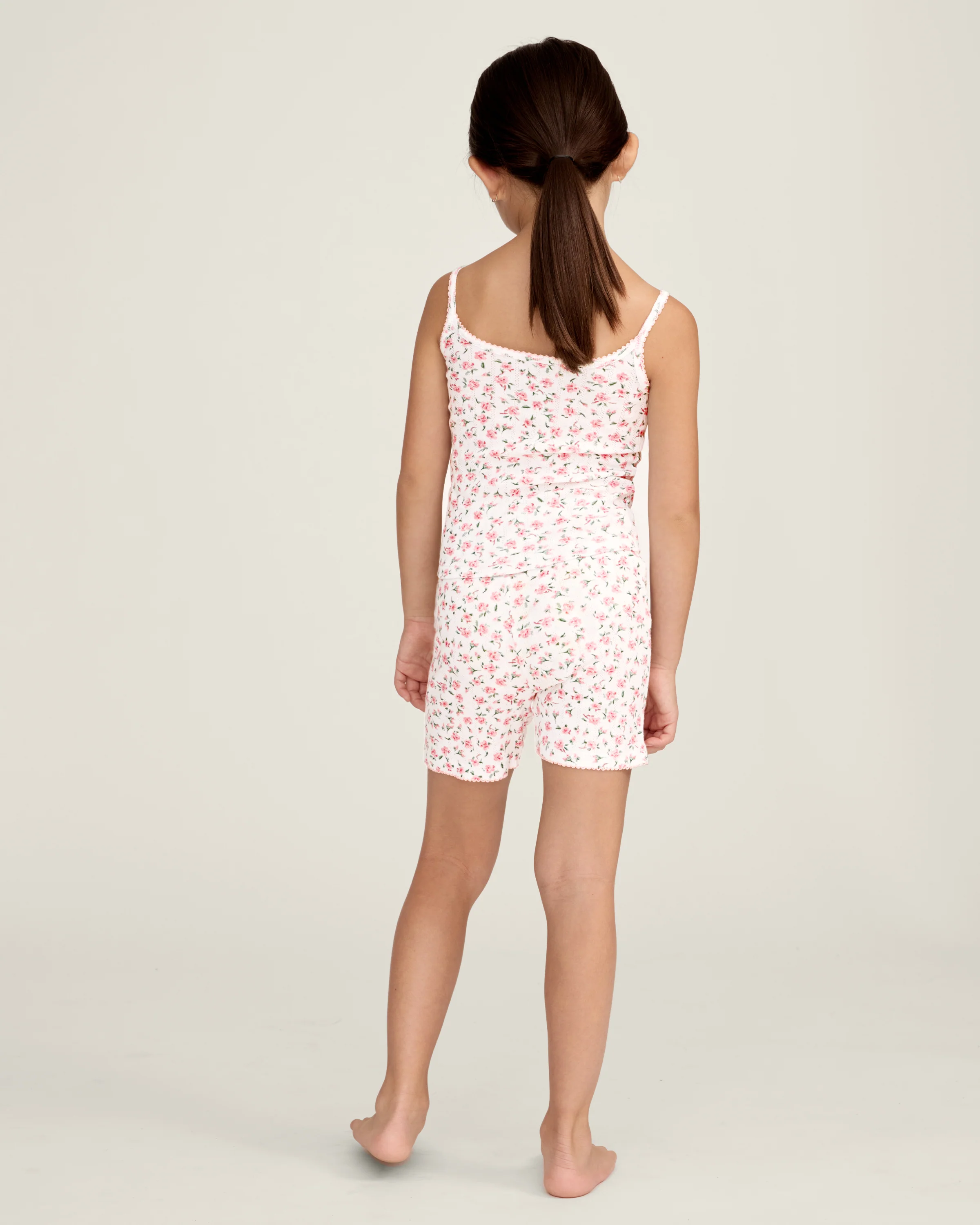 Kid's Pointelle Cami Set of 2 in White & Pink Floral - Image 8