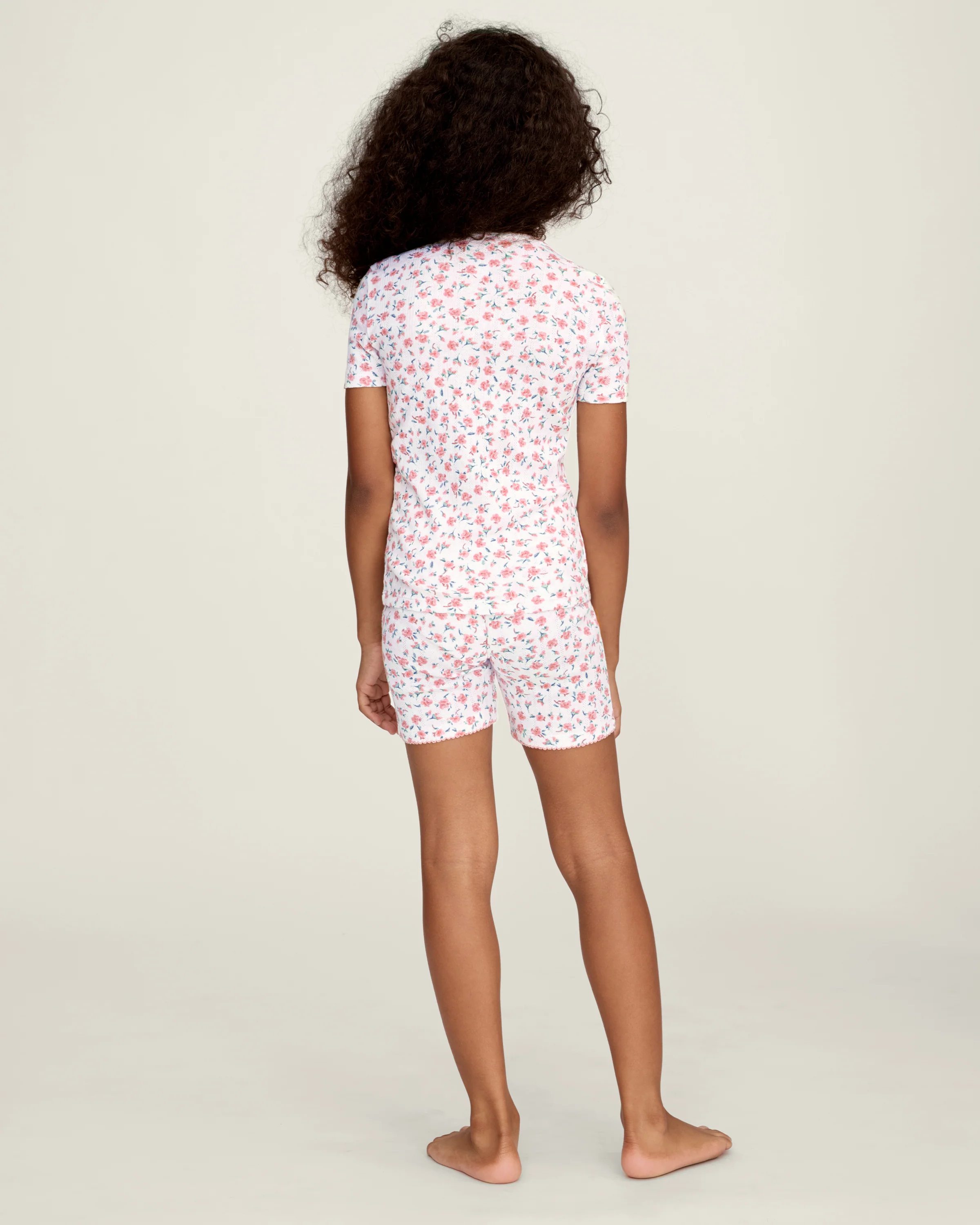 Kid's Pointelle Snug Fit Pajama Short Set in Pink Floral - Image 5