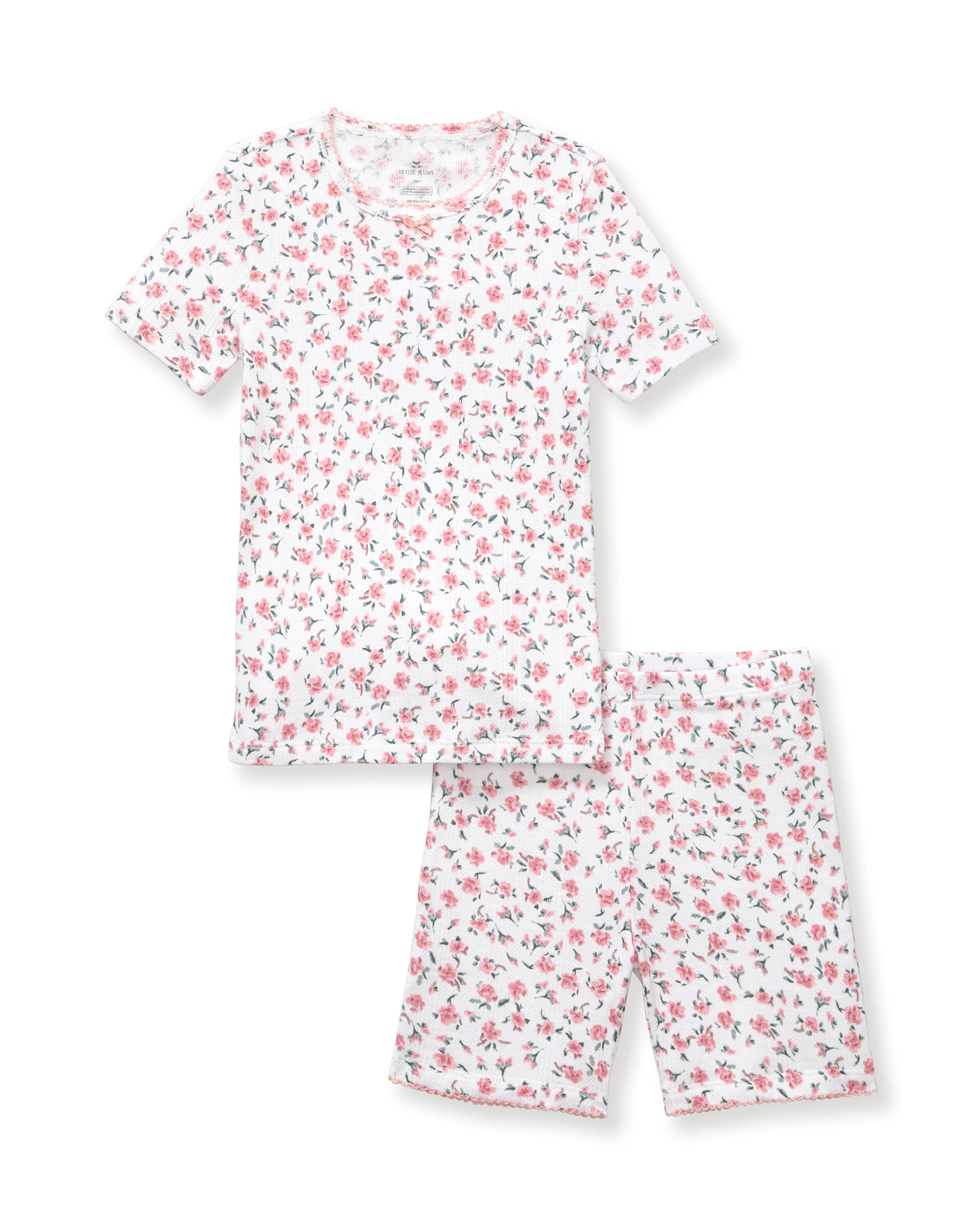 Kid's Pointelle Snug Fit Pajama Short Set in Pink Floral - Image 6