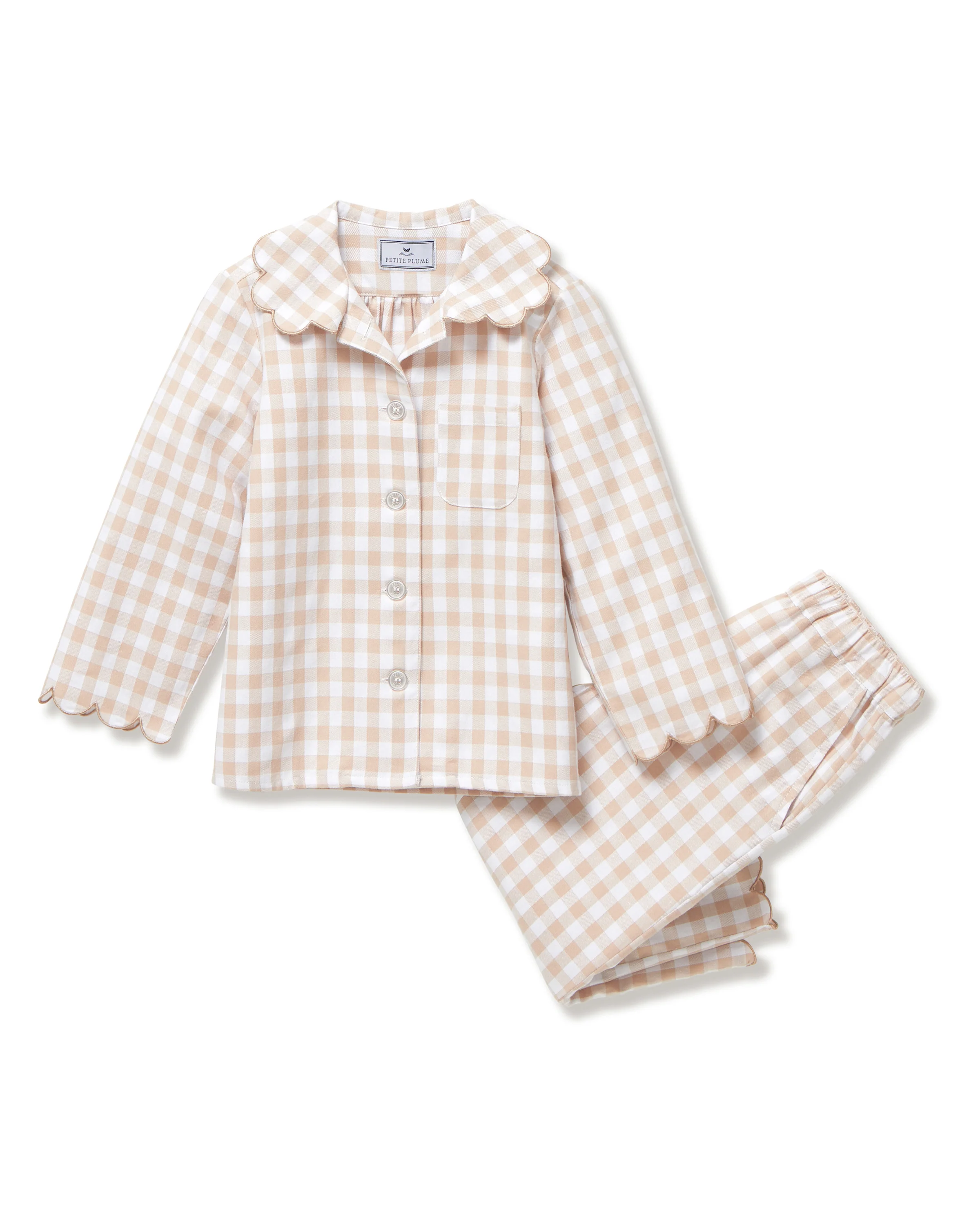 Kid's Twill Colette Pajama Set in Camel Gingham - Image 8