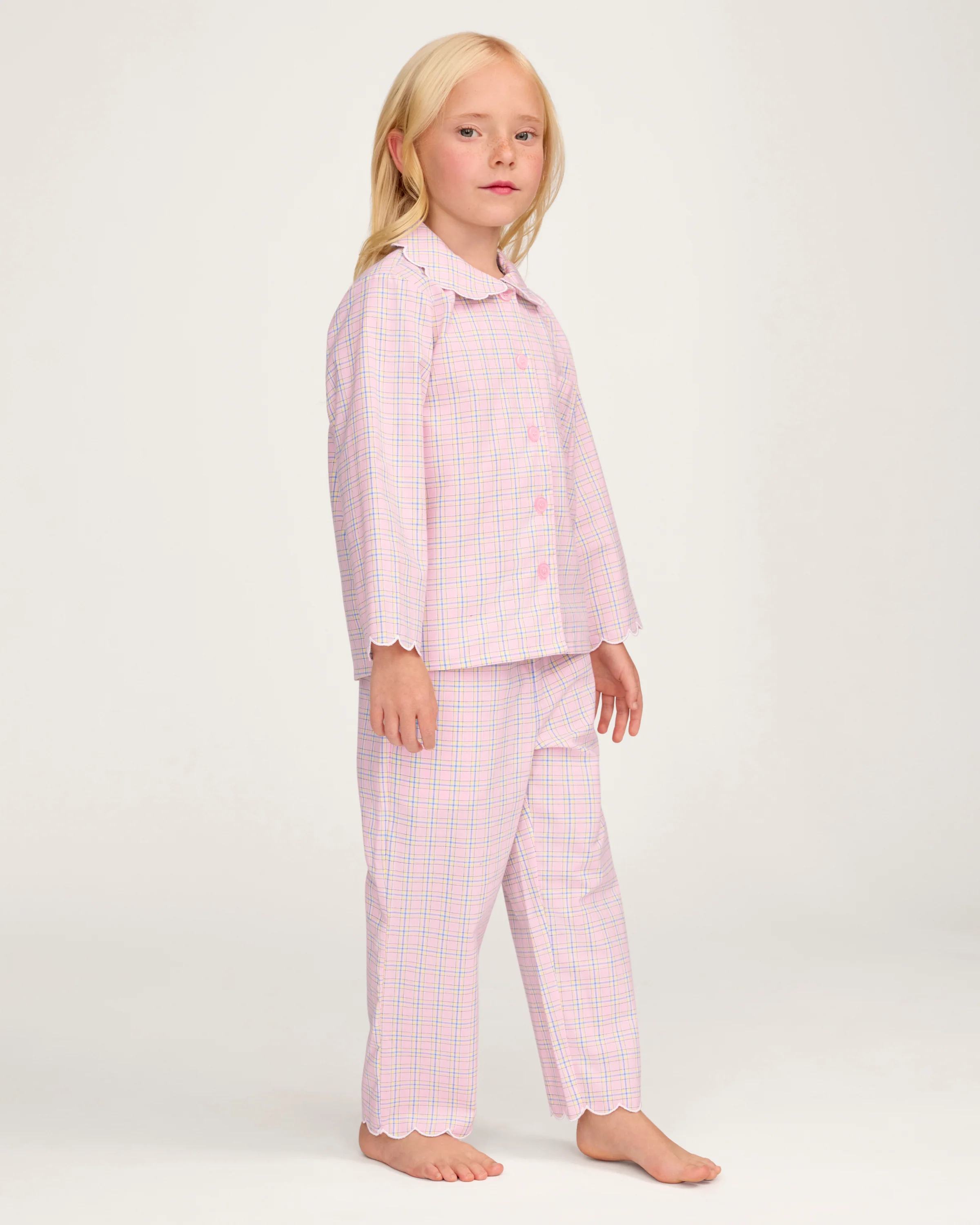 Kid's Twill Colette Pajama Set in Peony Plaid - Image 3