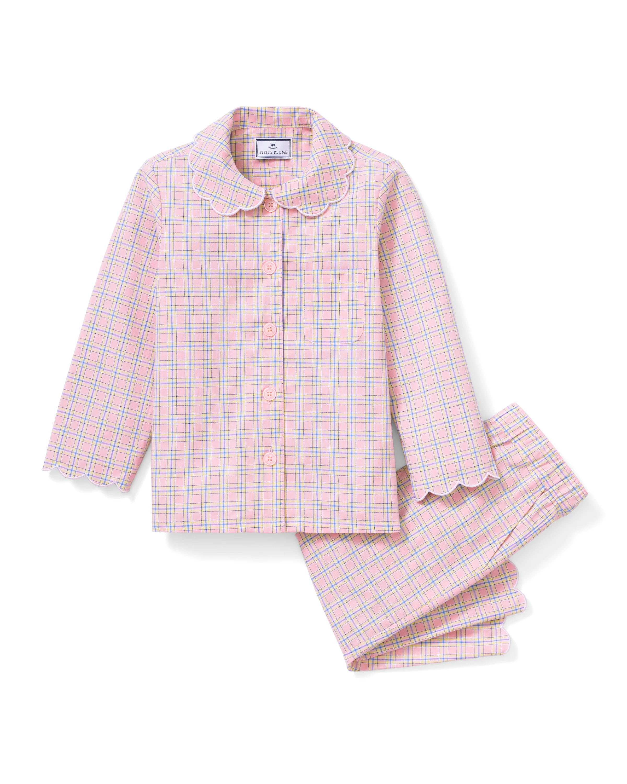 Kid's Twill Colette Pajama Set in Peony Plaid - Image 7