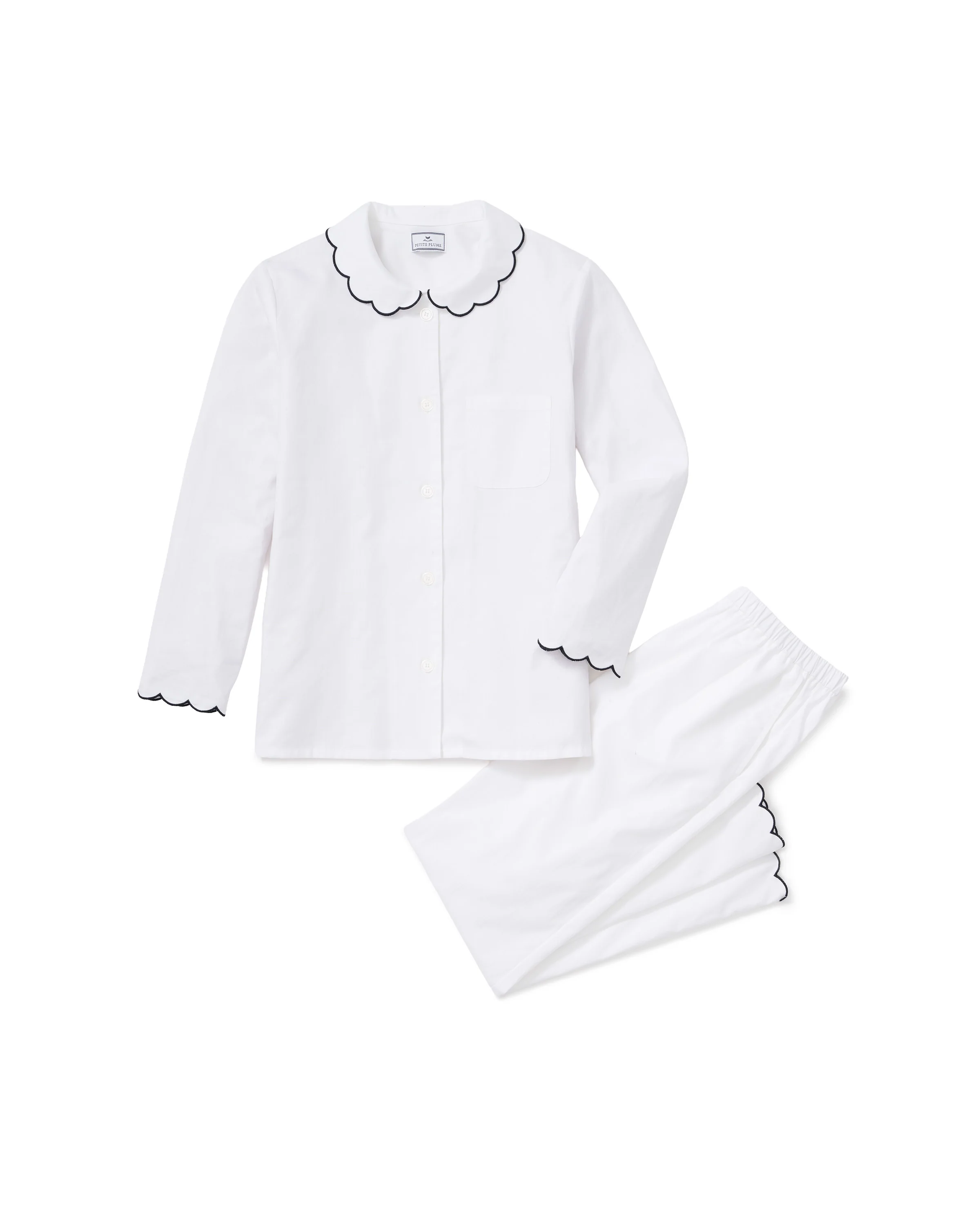 Kid's Twill Colette Pajama Set in White with Navy Piping - Image 6