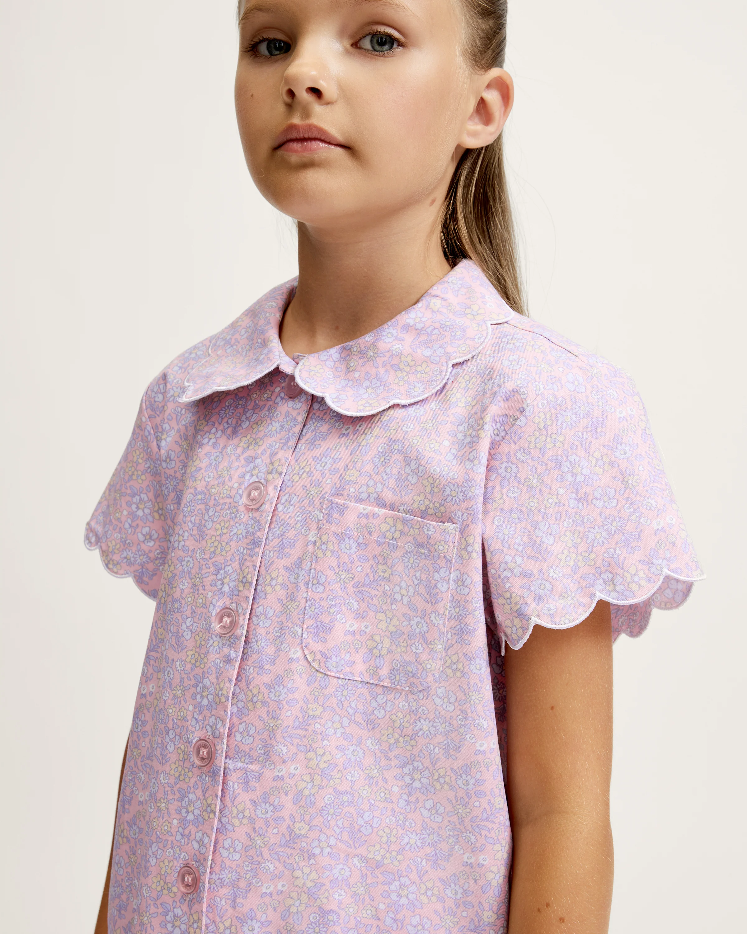 Kid's Twill Colette Short Set in Fleur Blush - Image 3