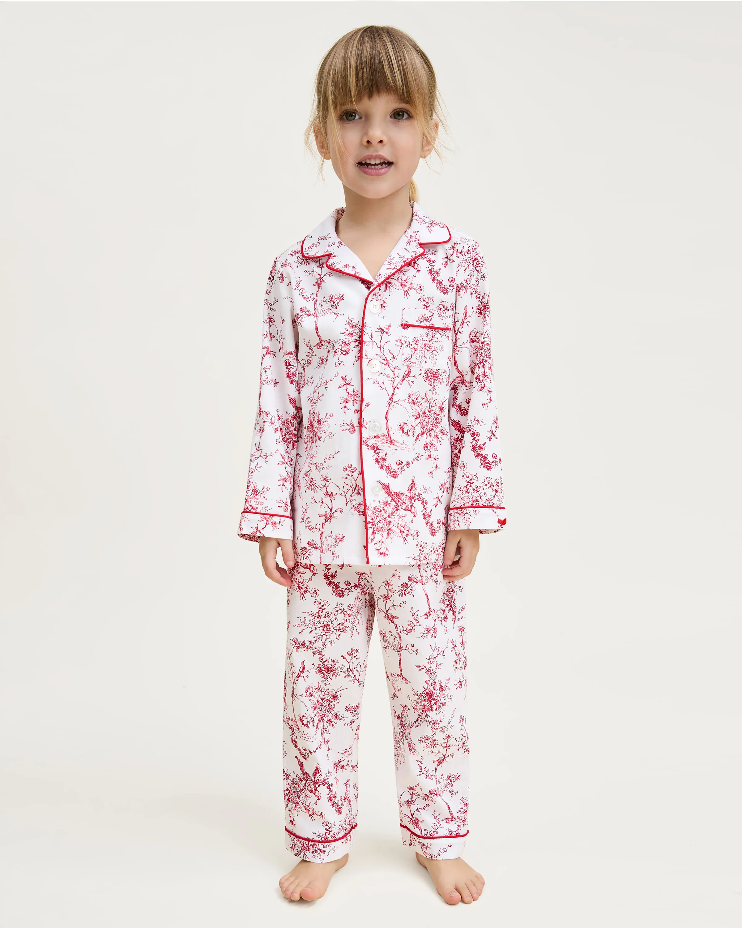 Kid's Twill Pajama Set in Red Timeless Toile