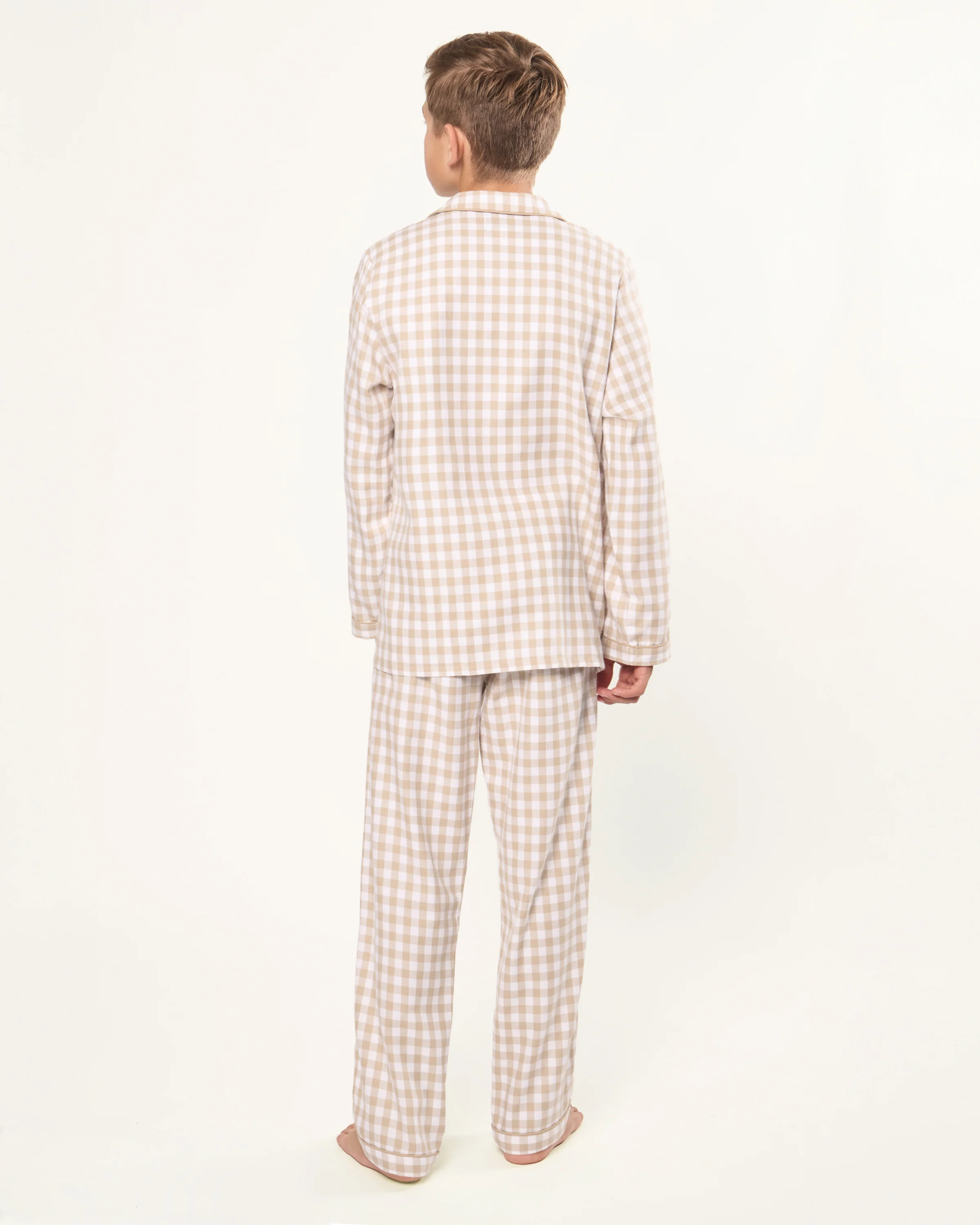 Kid's Twill Pajama Set in Camel Gingham - Image 4