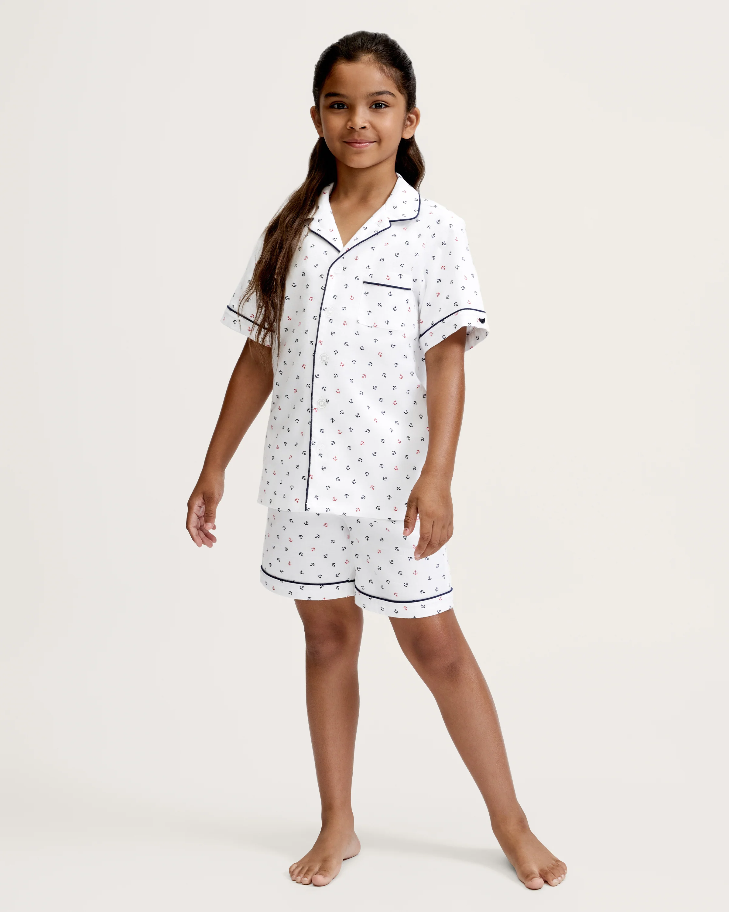 Kid's Twill Pajama Short Set in Anchors Away White