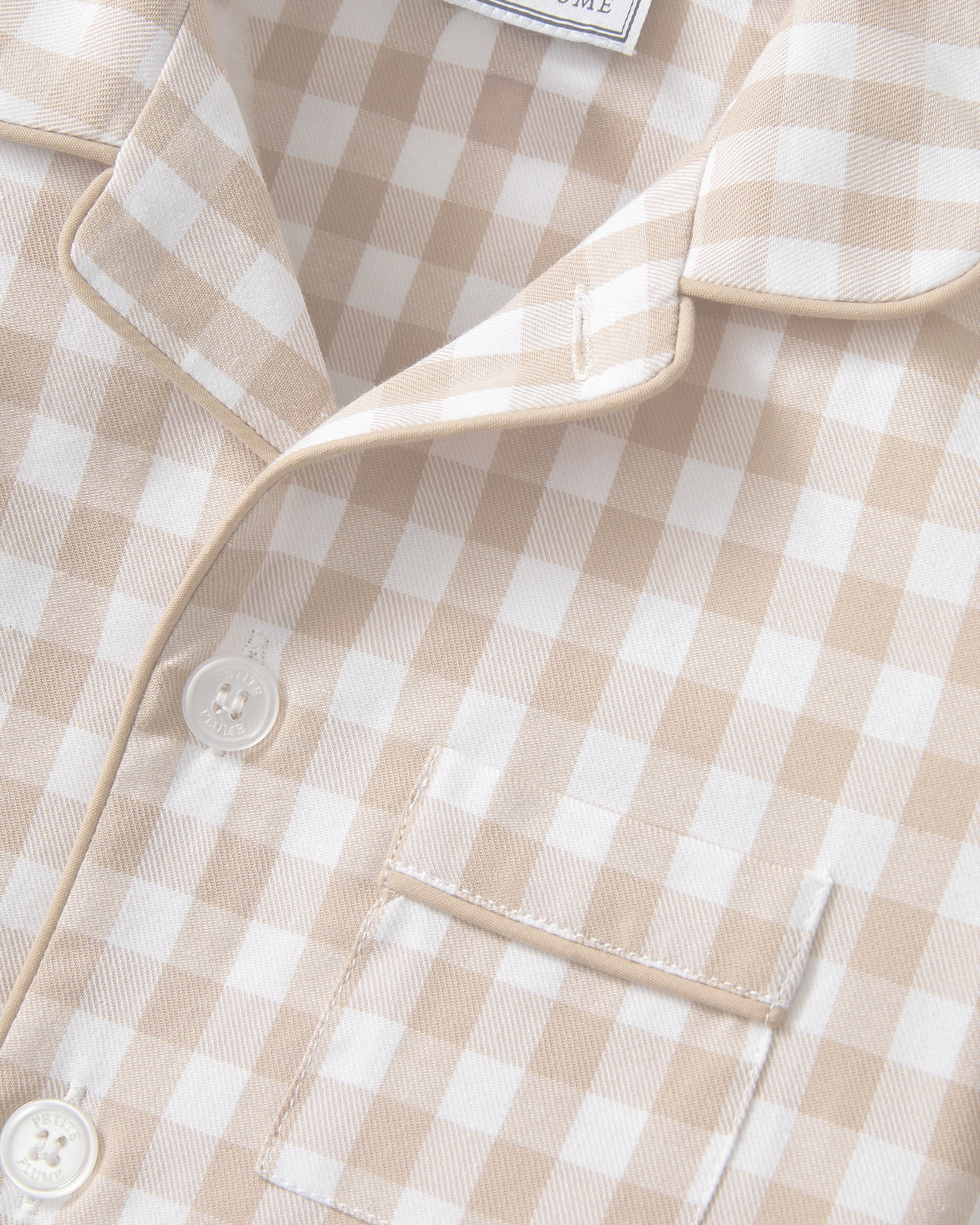 Kid's Twill Pajama Short Set in Camel Gingham - Image 6