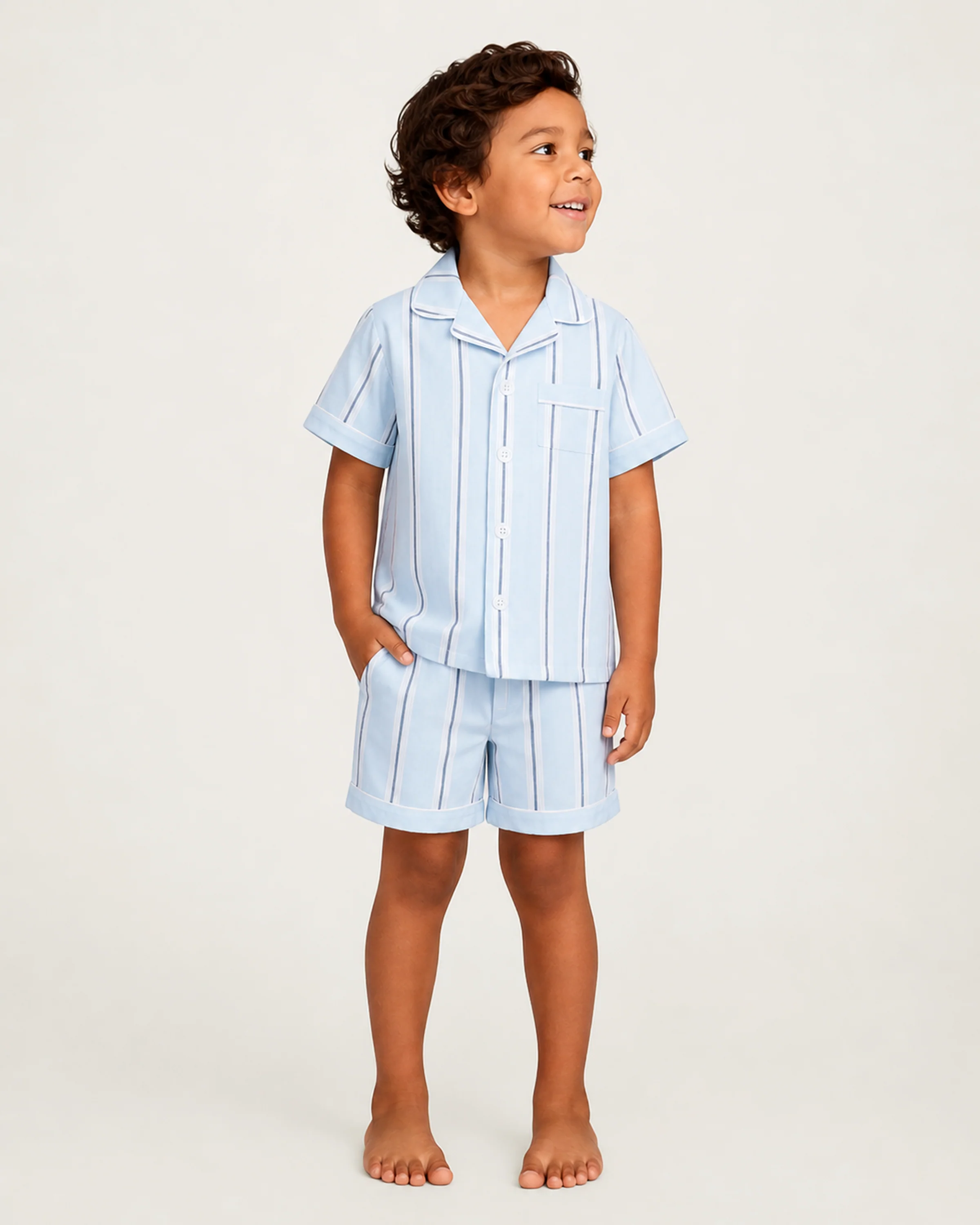 Kid's Twill Pajama Short Set in Coastal Stripe