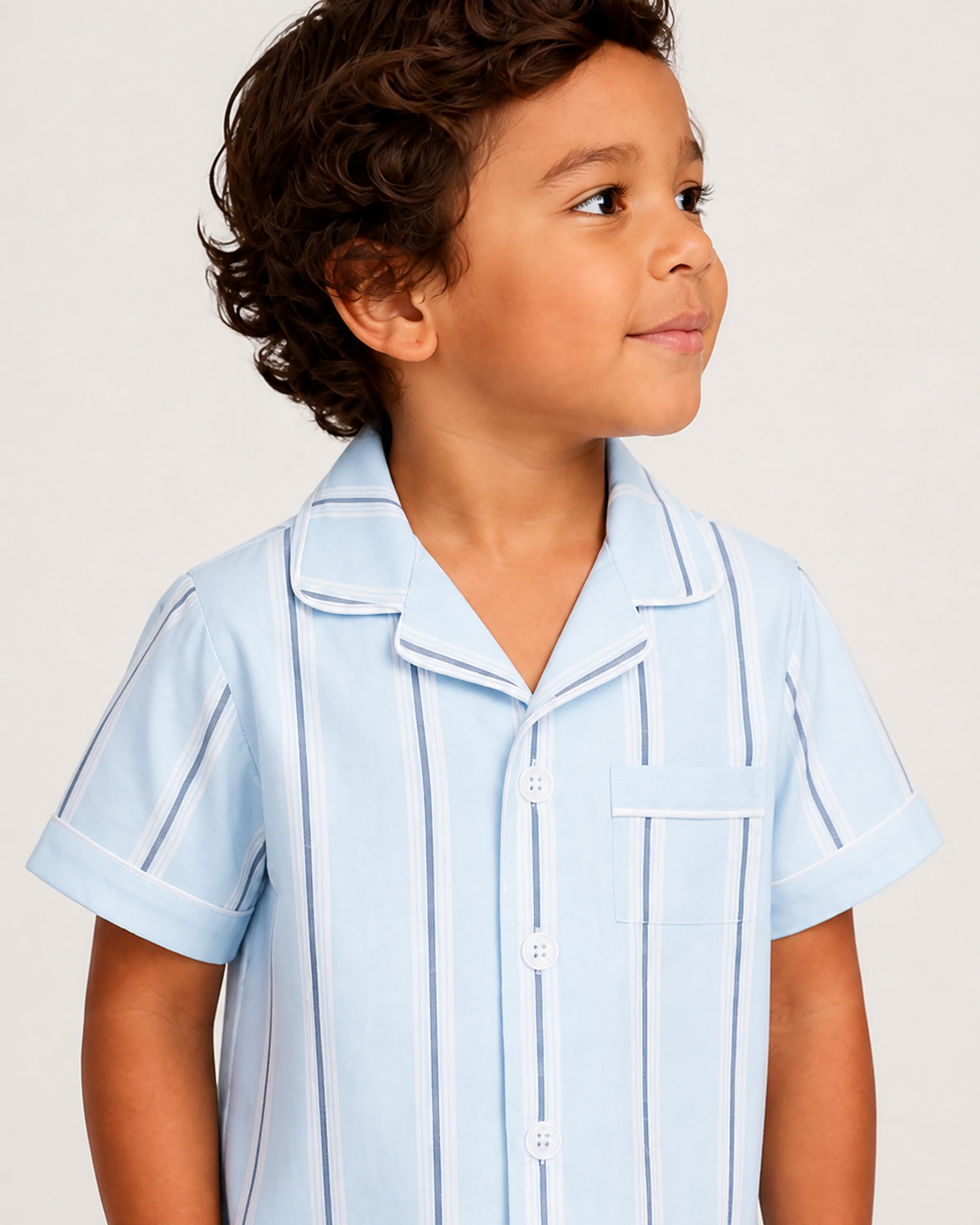 Kid's Twill Pajama Short Set in Coastal Stripe - Image 2