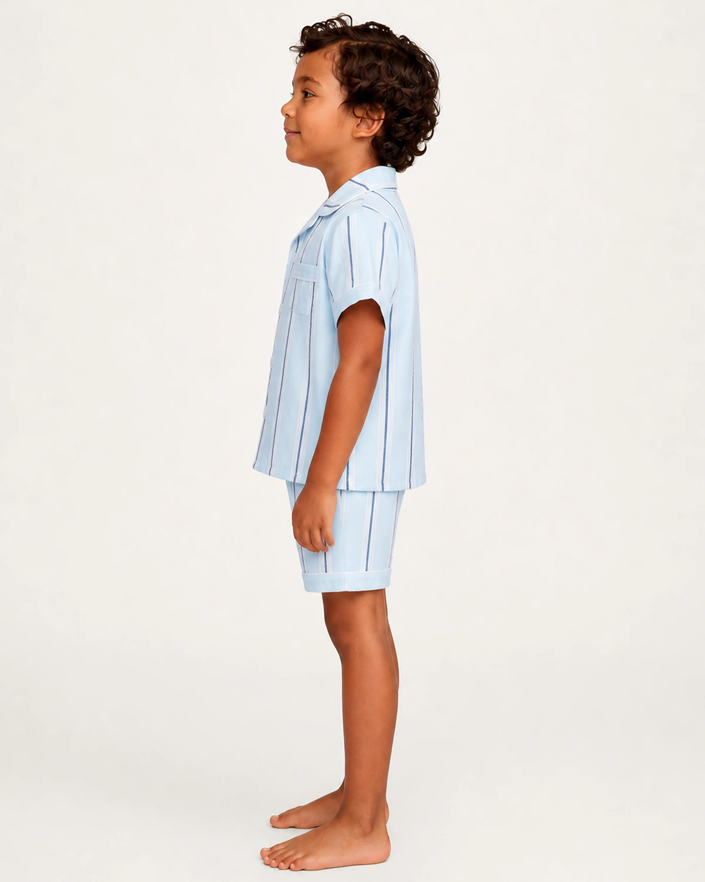 Kid's Twill Pajama Short Set in Coastal Stripe - Image 3